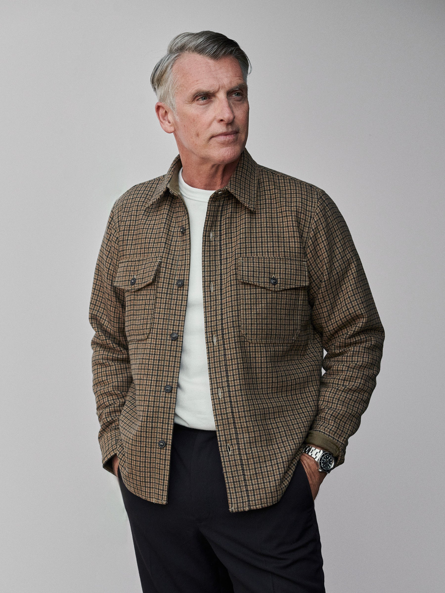 Golden Brown Gun Club Check Wool Plaid CPO Jacket - Image 3
