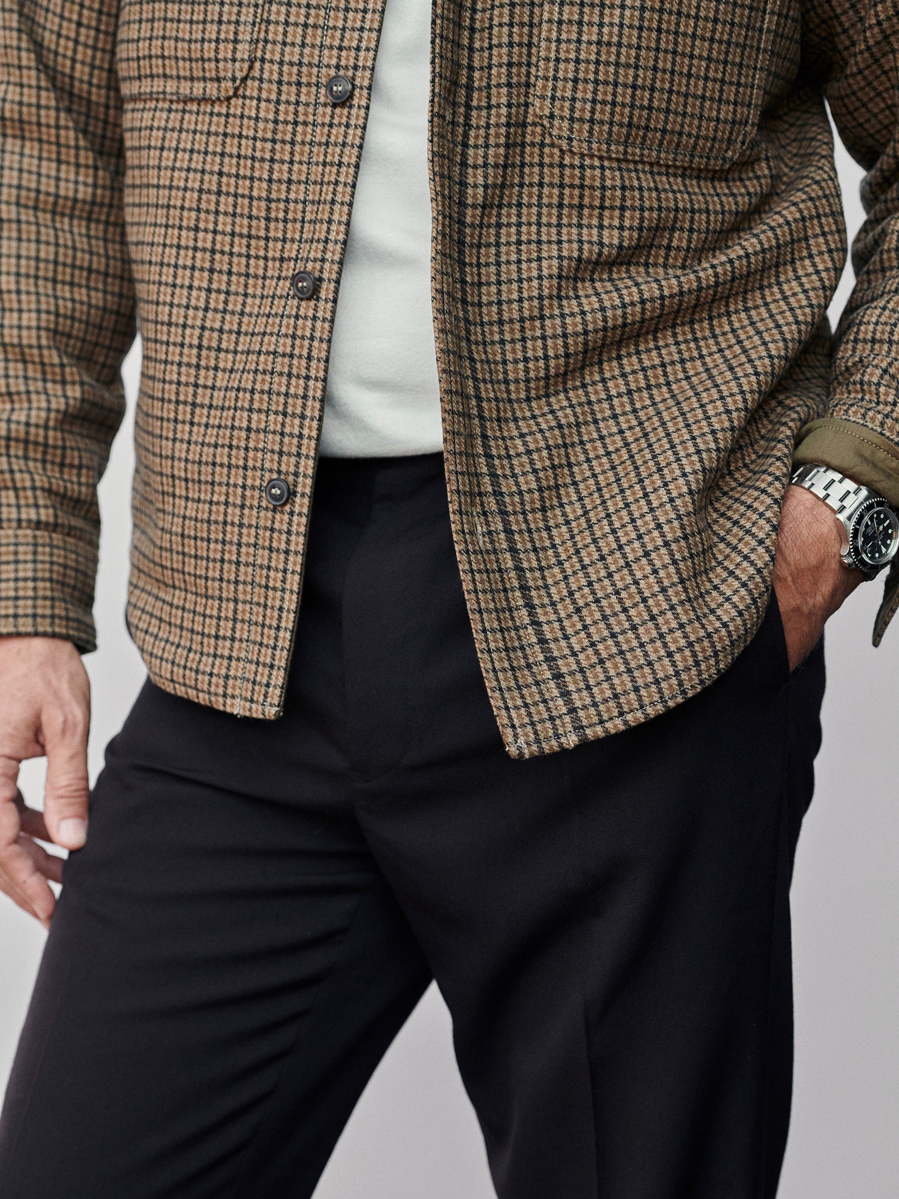 Golden Brown Gun Club Check Wool Plaid CPO Jacket - Image 4