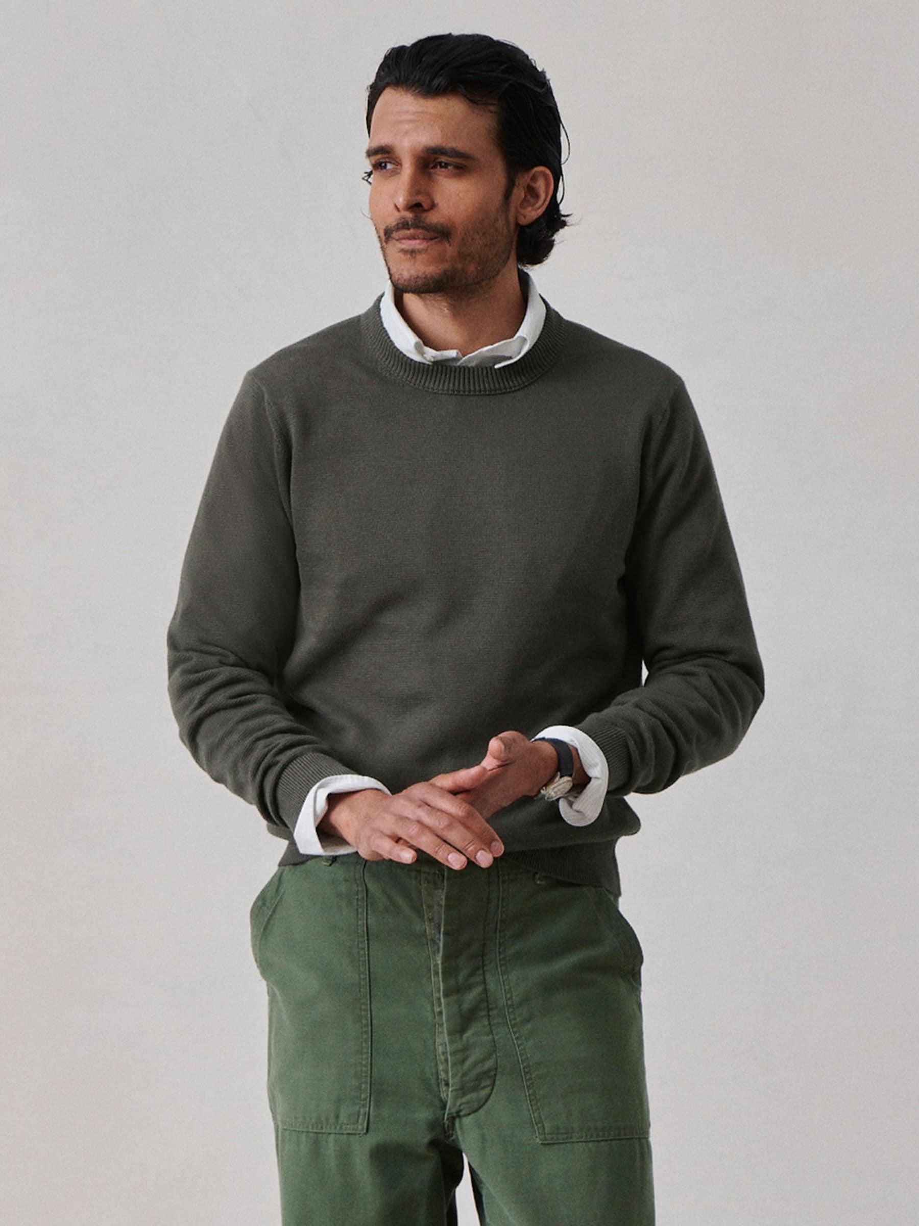 Alternative view of Dark Olive Vintage Dyed Cotton Traveler Sweater