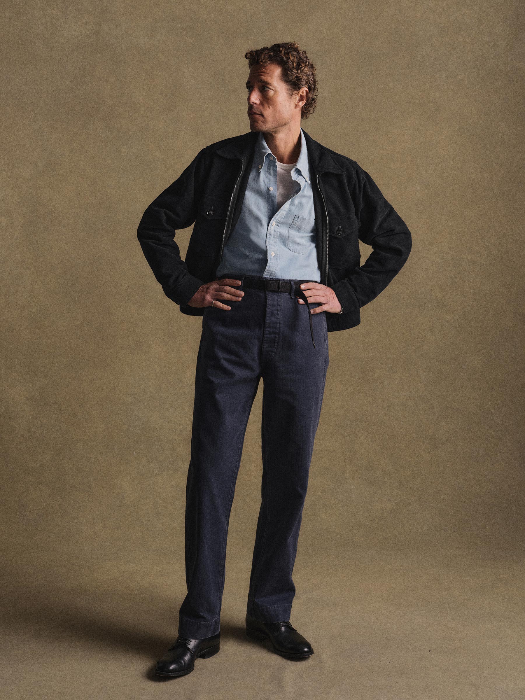 Alternative view of Vintage Navy Herringbone Twill Full Saddle Chino