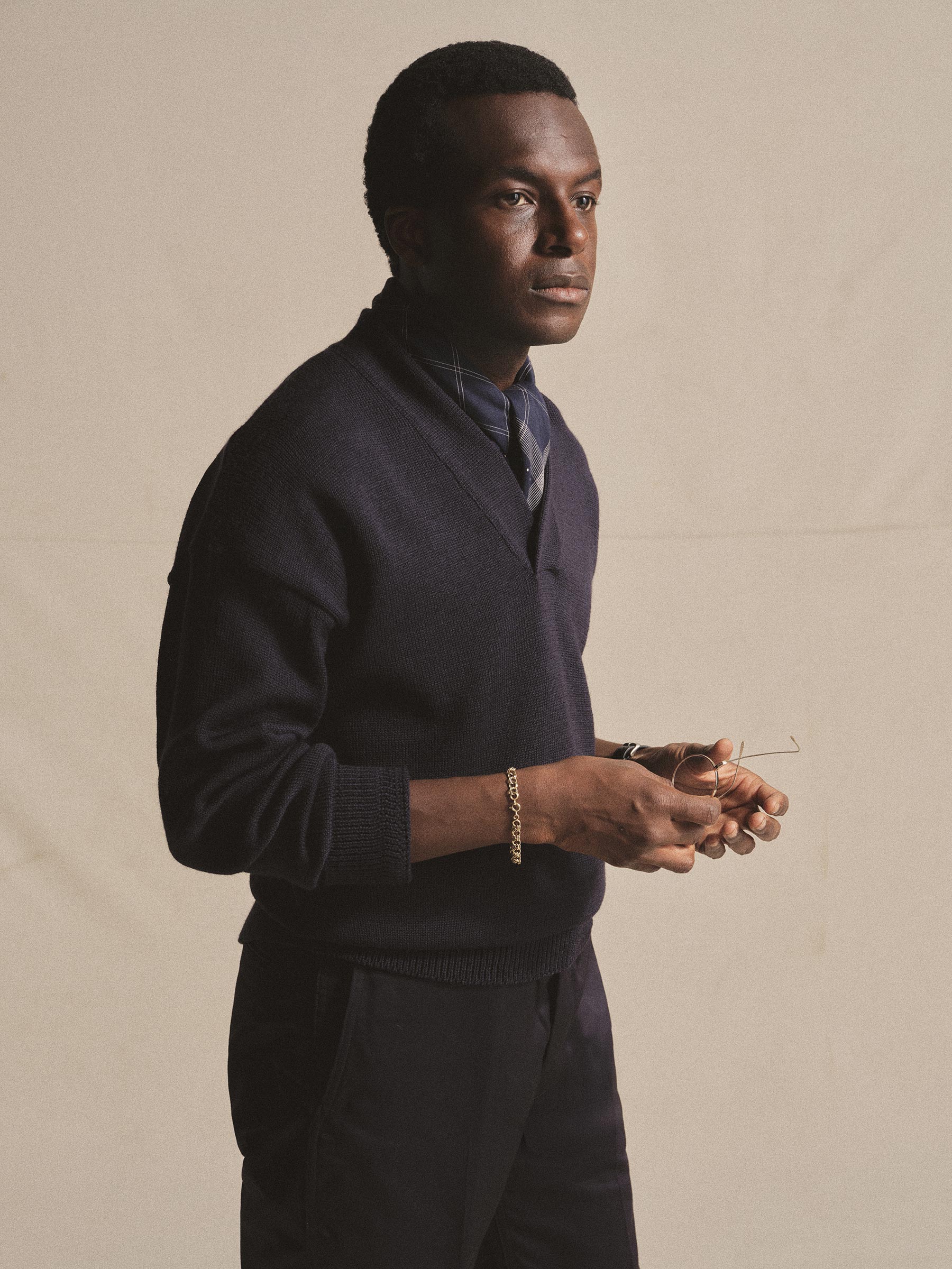 Navy Anatomica Wool V Neck Sweater - Image 3