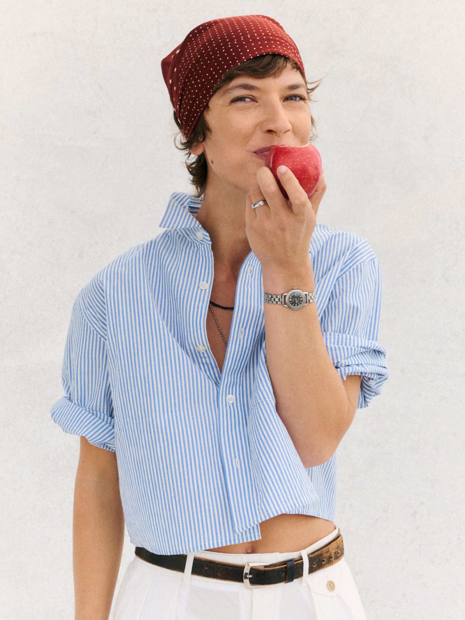 Alternative view of White/Sky Blue Hampton Mainstay Cotton Cut-Off Short Sleeve Button Down