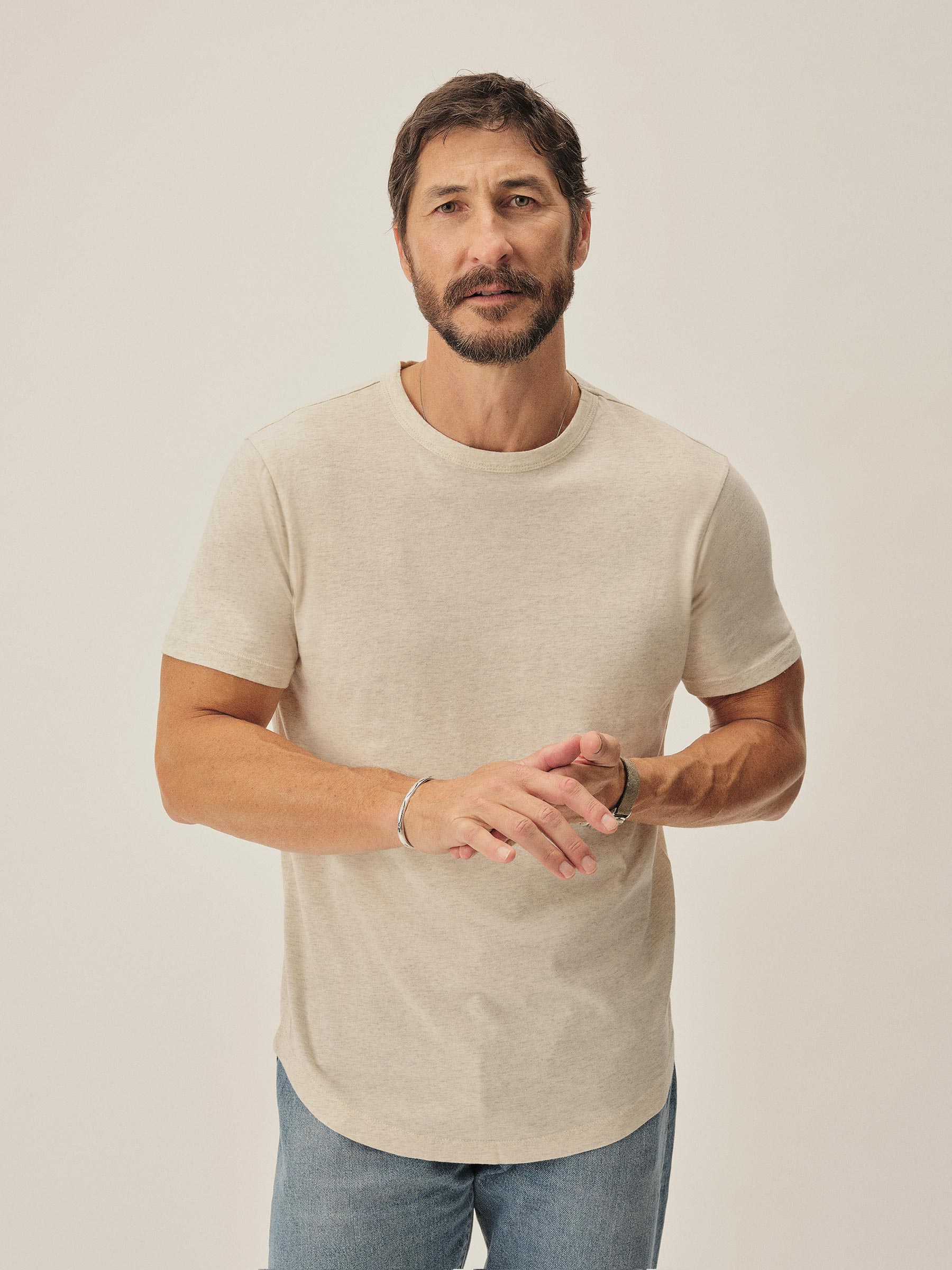Alternative view of Heather Oat Pima Curved Hem Tee