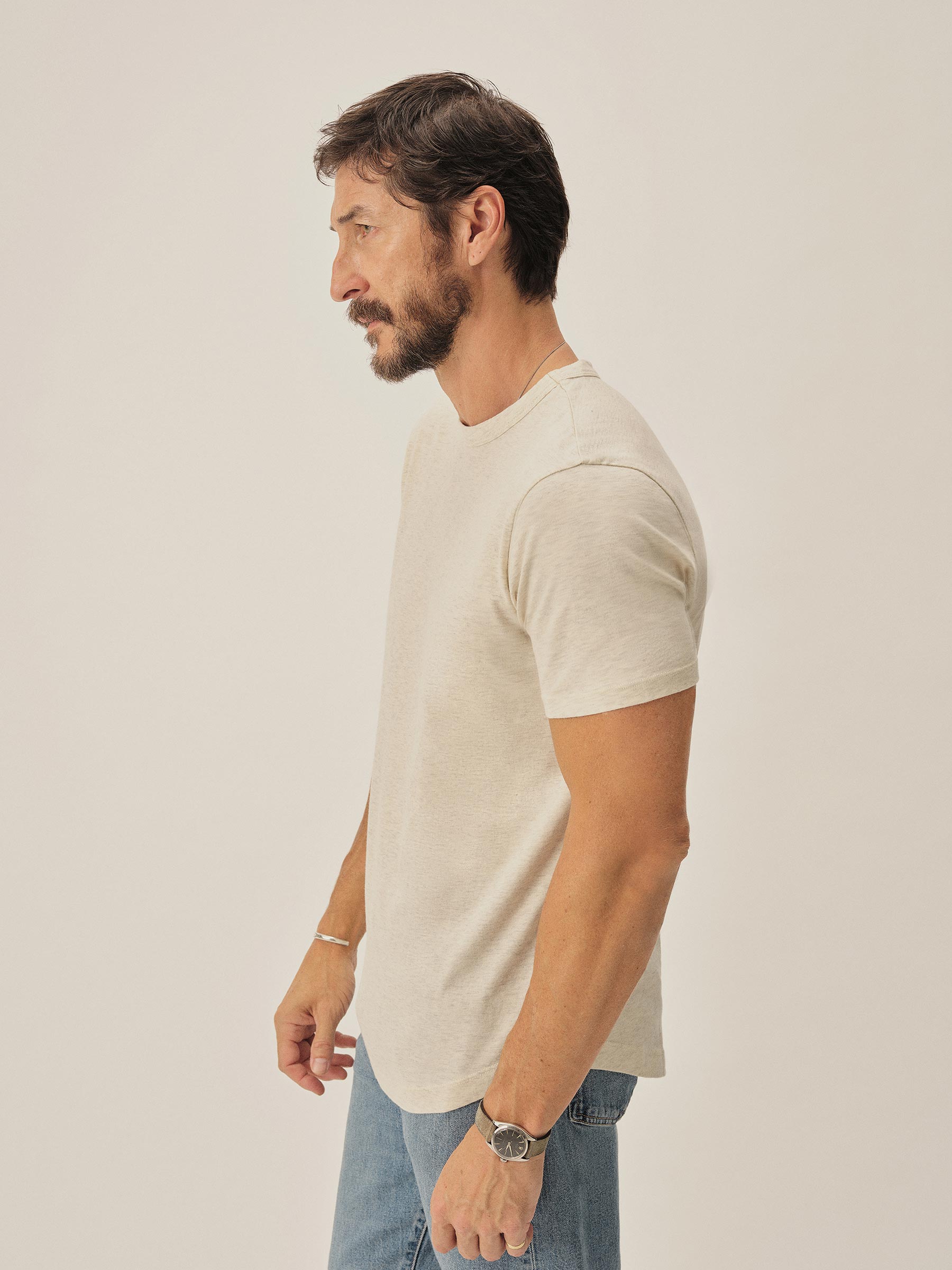 Heather Oat Pima Curved Hem Tee - Image 4