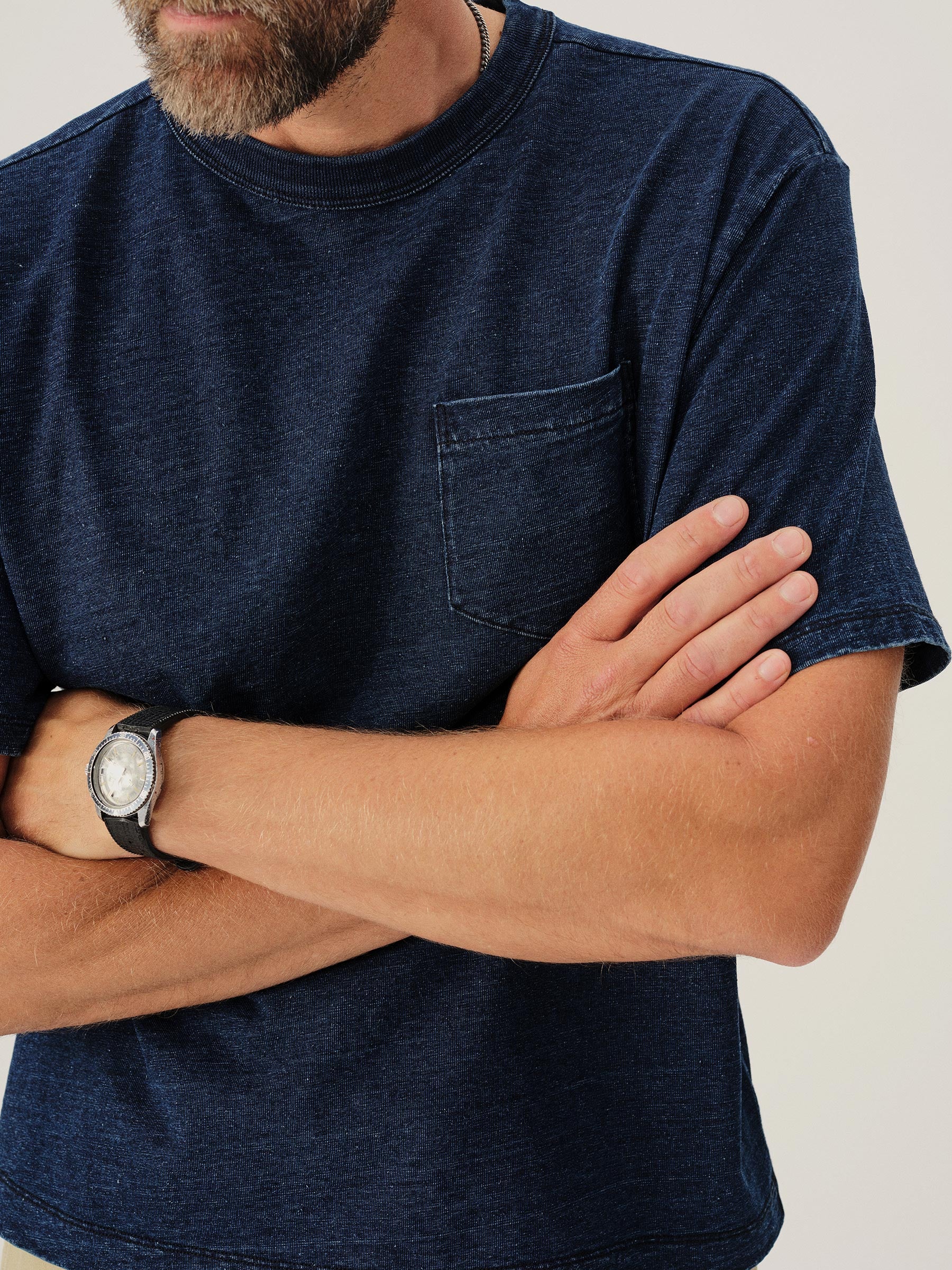 D019 Indigo-Dipped Yuma 90S Boxy Pocket Tee - Image 3