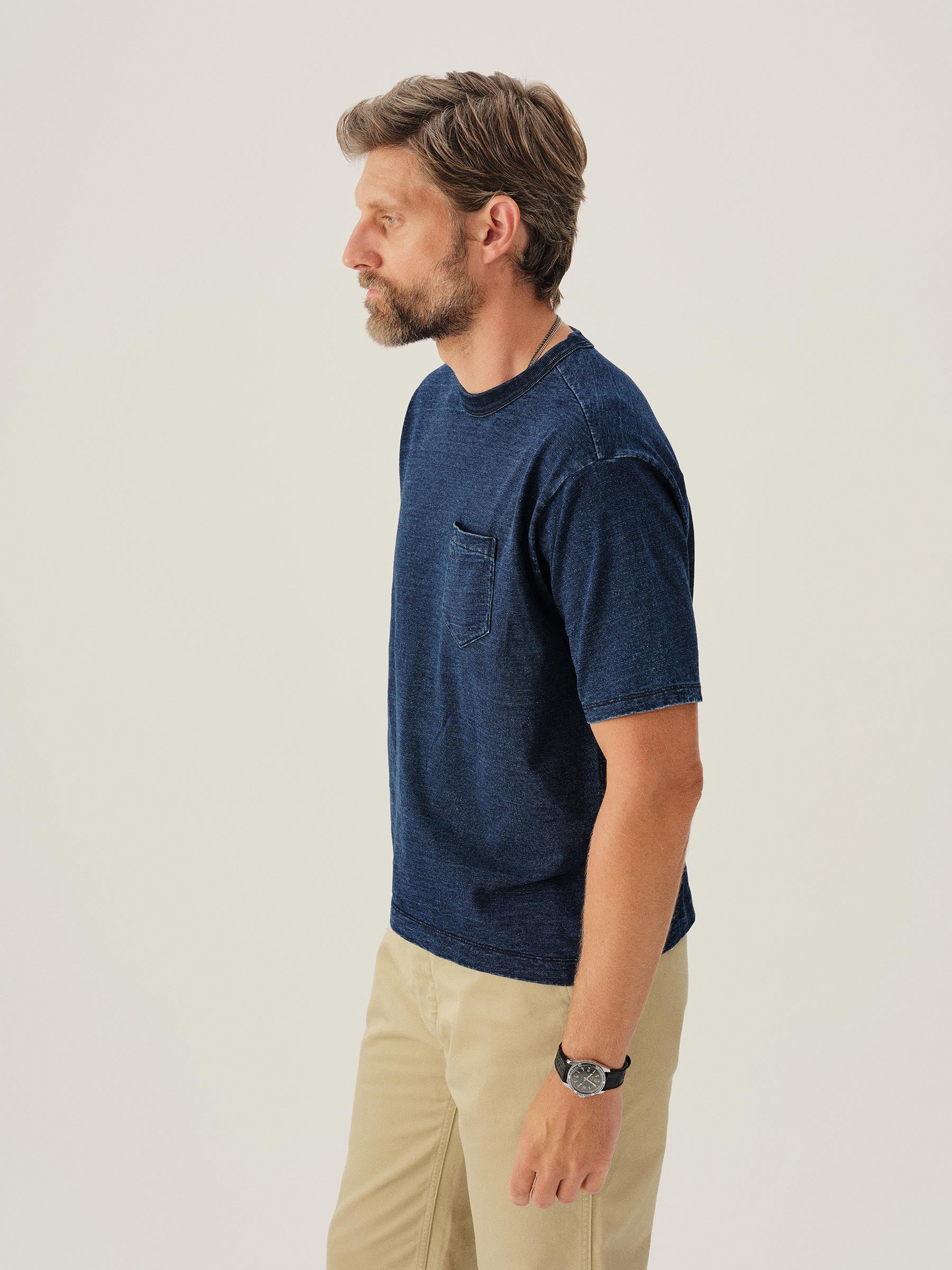 D019 Indigo-Dipped Yuma 90S Boxy Pocket Tee - Image 4
