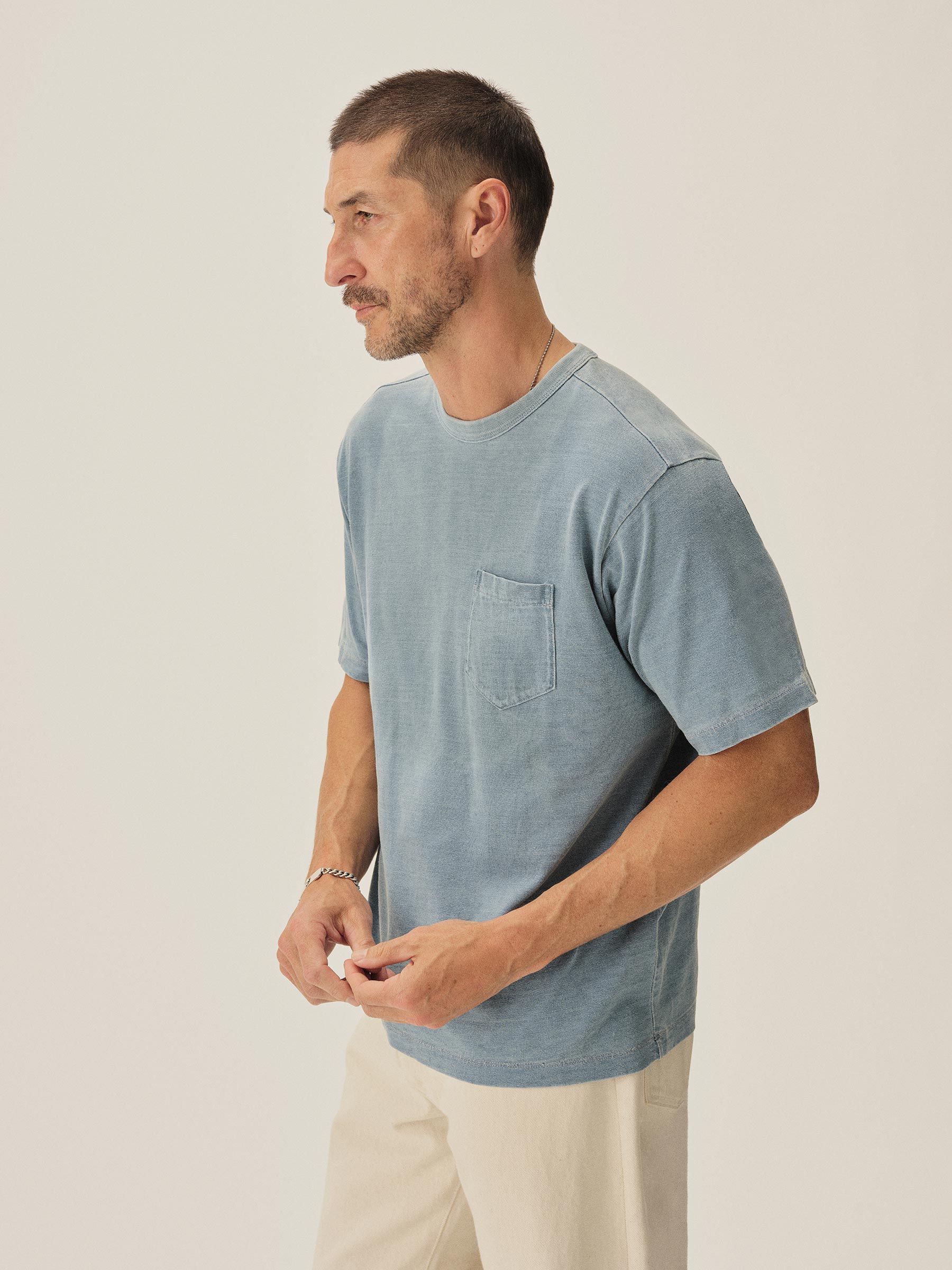 L037 Indigo-Dipped Yuma 90s Boxy Pocket Tee - Image 4