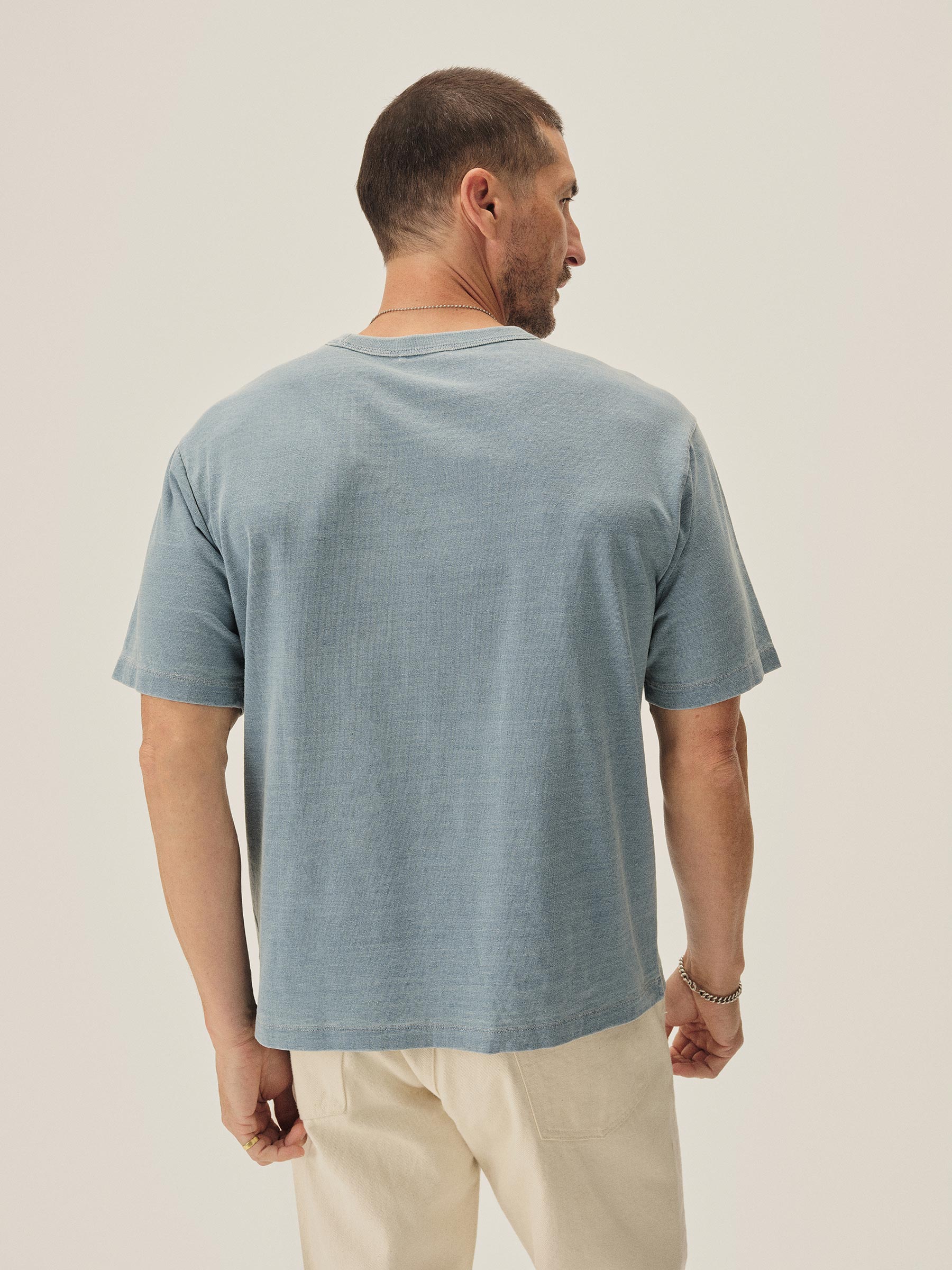 L037 Indigo-Dipped Yuma 90s Boxy Pocket Tee - Image 5