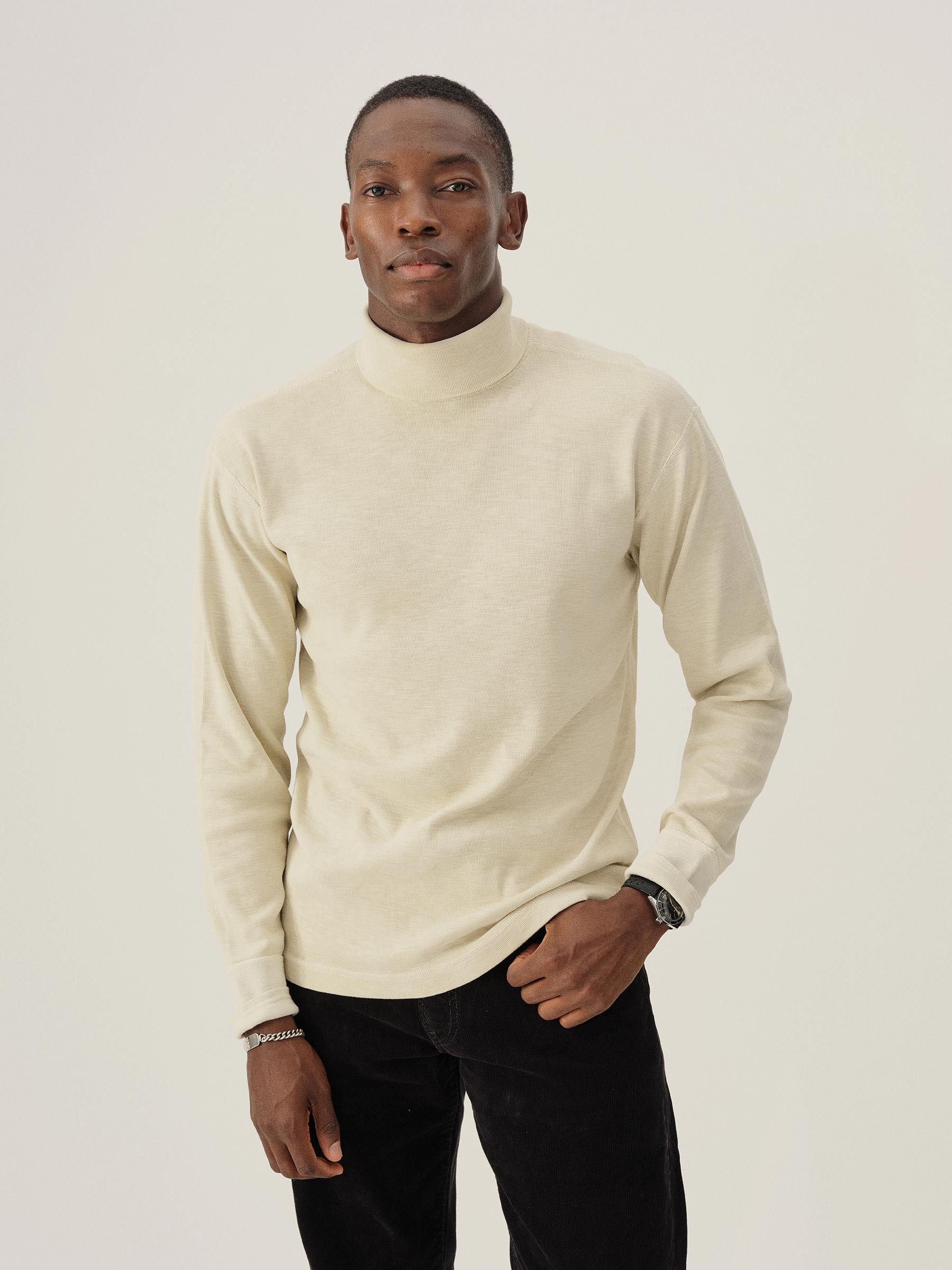 Alternative view of Worn White Sidewinder Rib Turtleneck