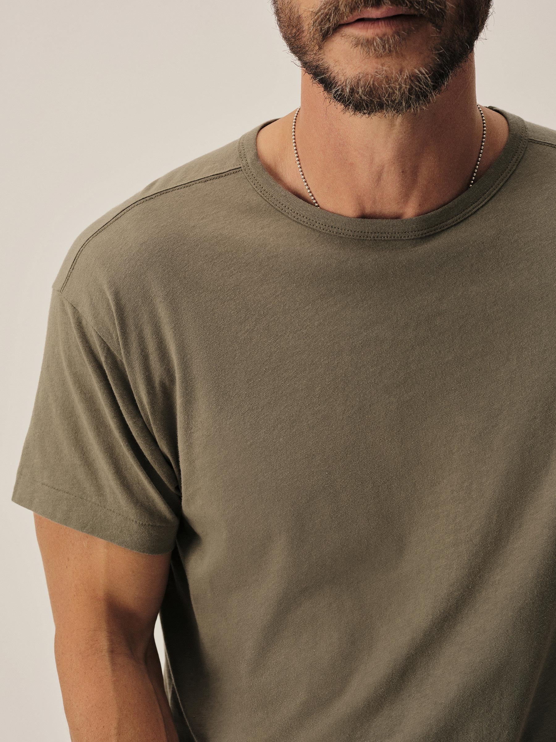 Dry Olive Japanese De-Luxe Cotton Linen Knit Tee - Image 3