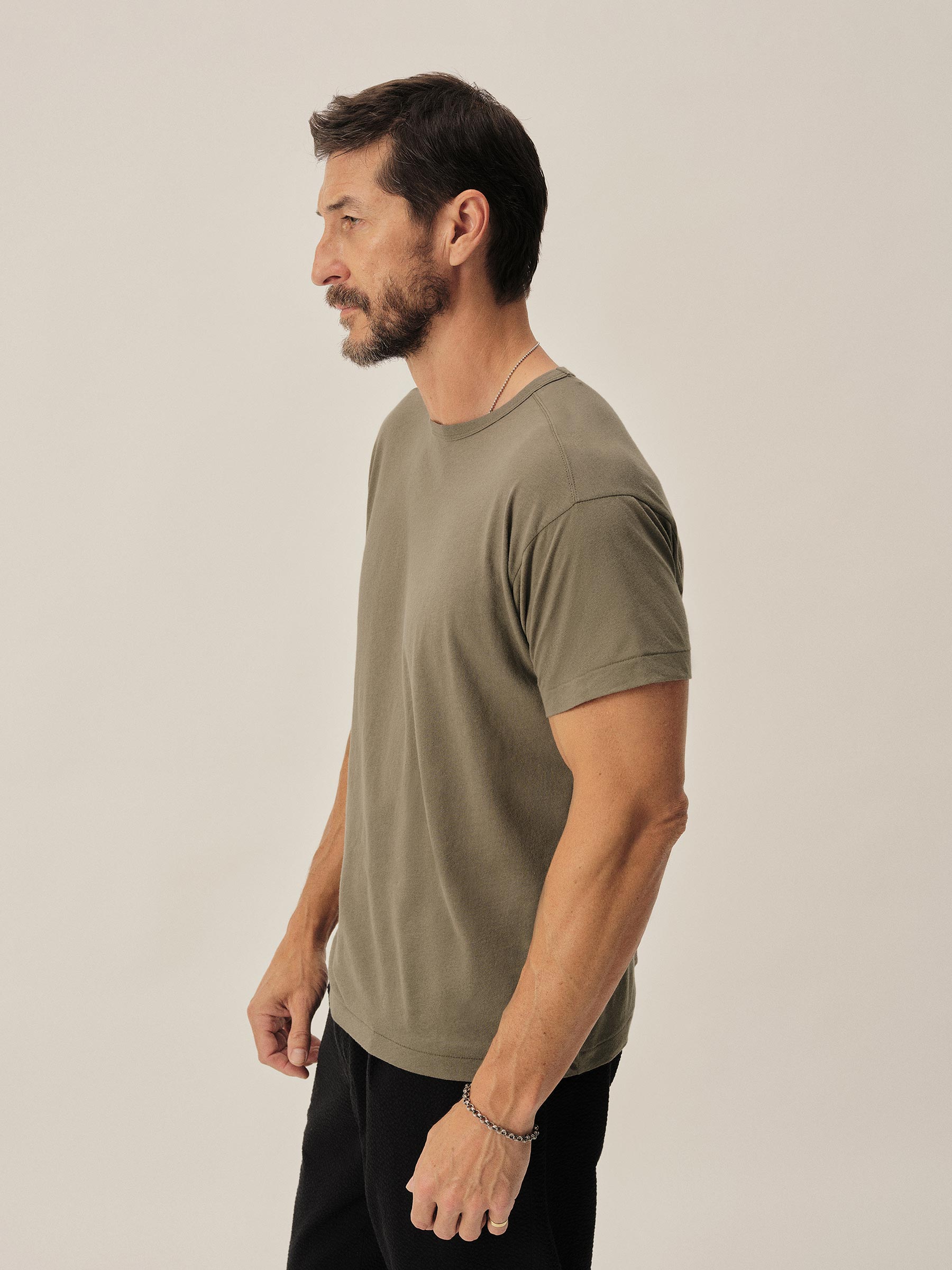 Dry Olive Japanese De-Luxe Cotton Linen Knit Tee - Image 4