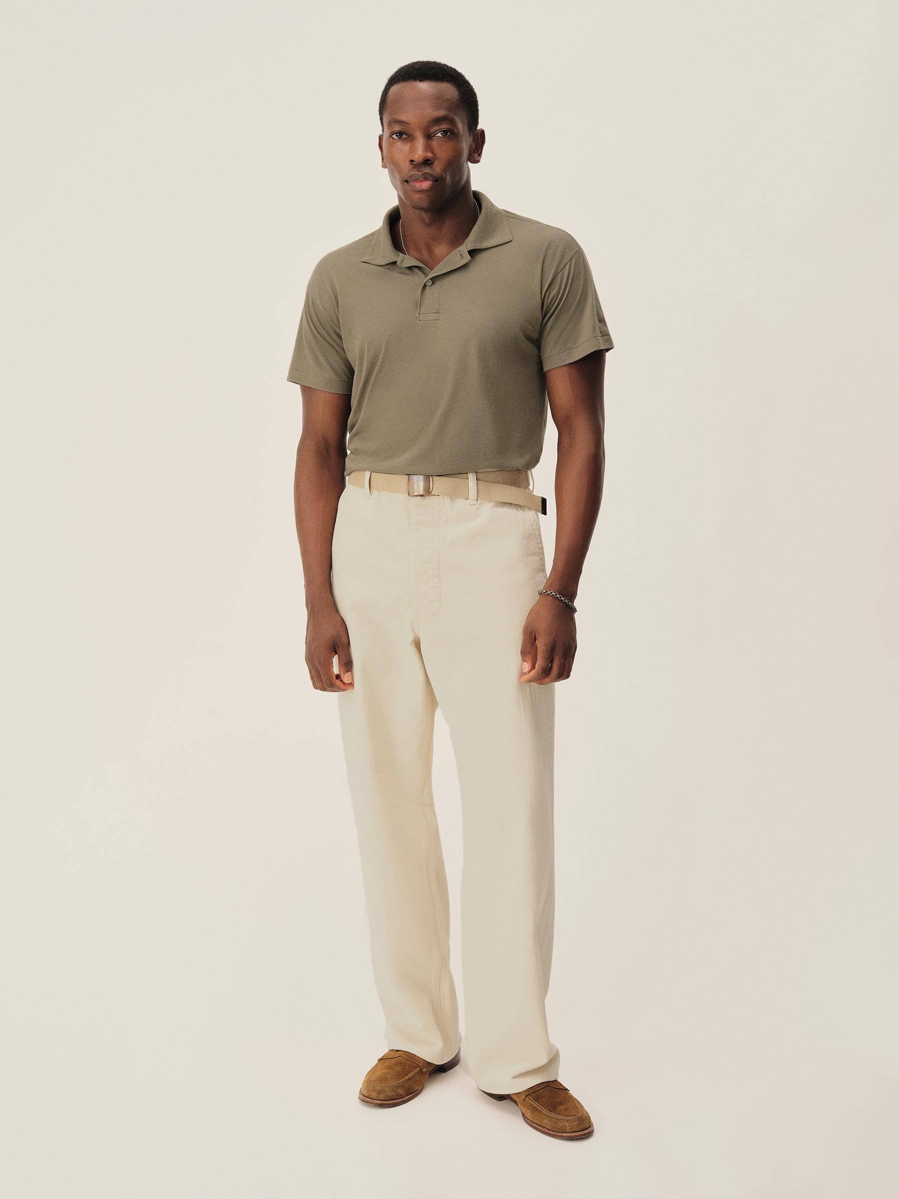 Dry Olive Japanese De-Luxe Cotton Linen Knit S/S Polo - Image 3