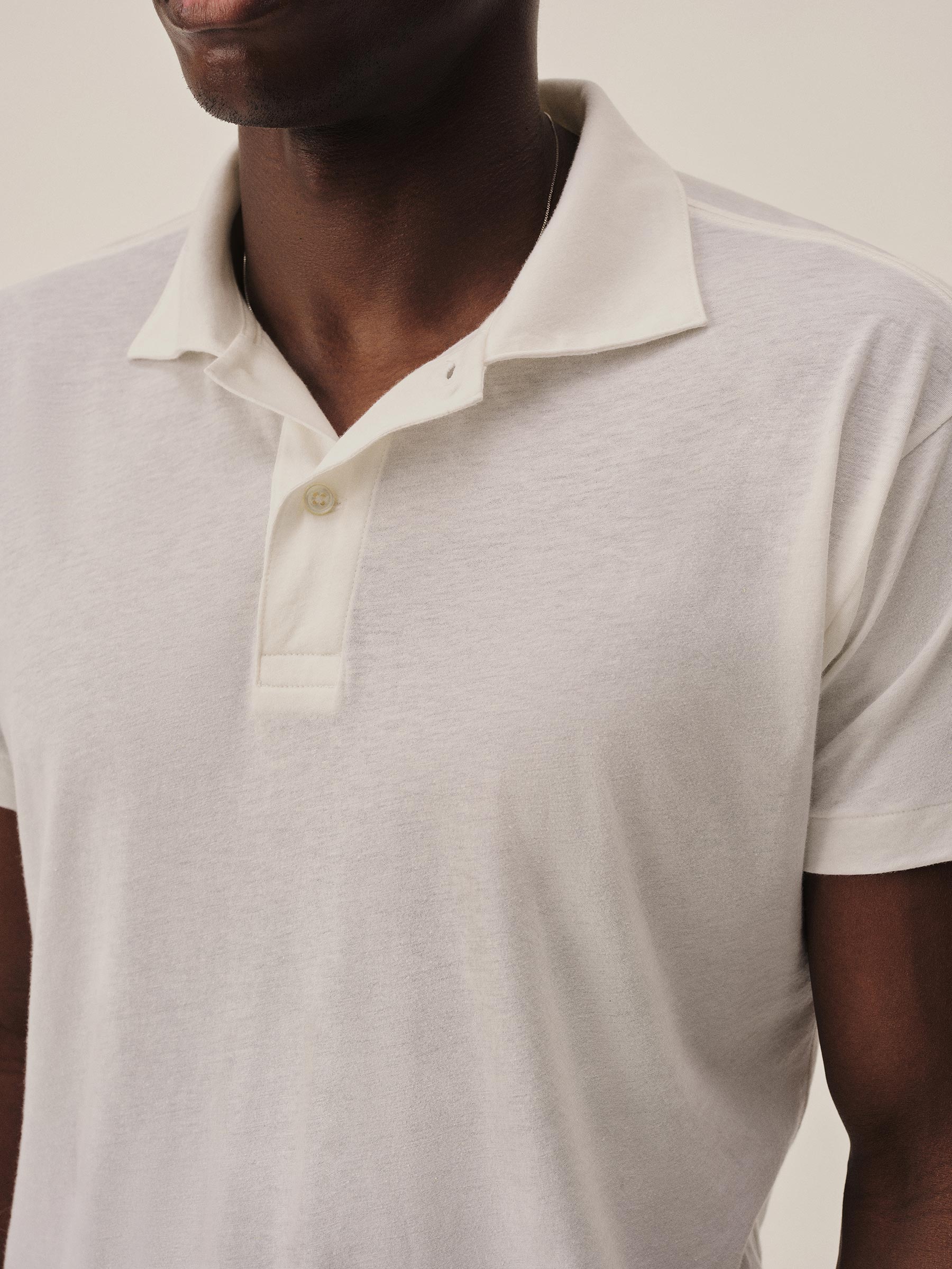 White Japanese De-Luxe Cotton Linen Knit S/S Polo - Image 3