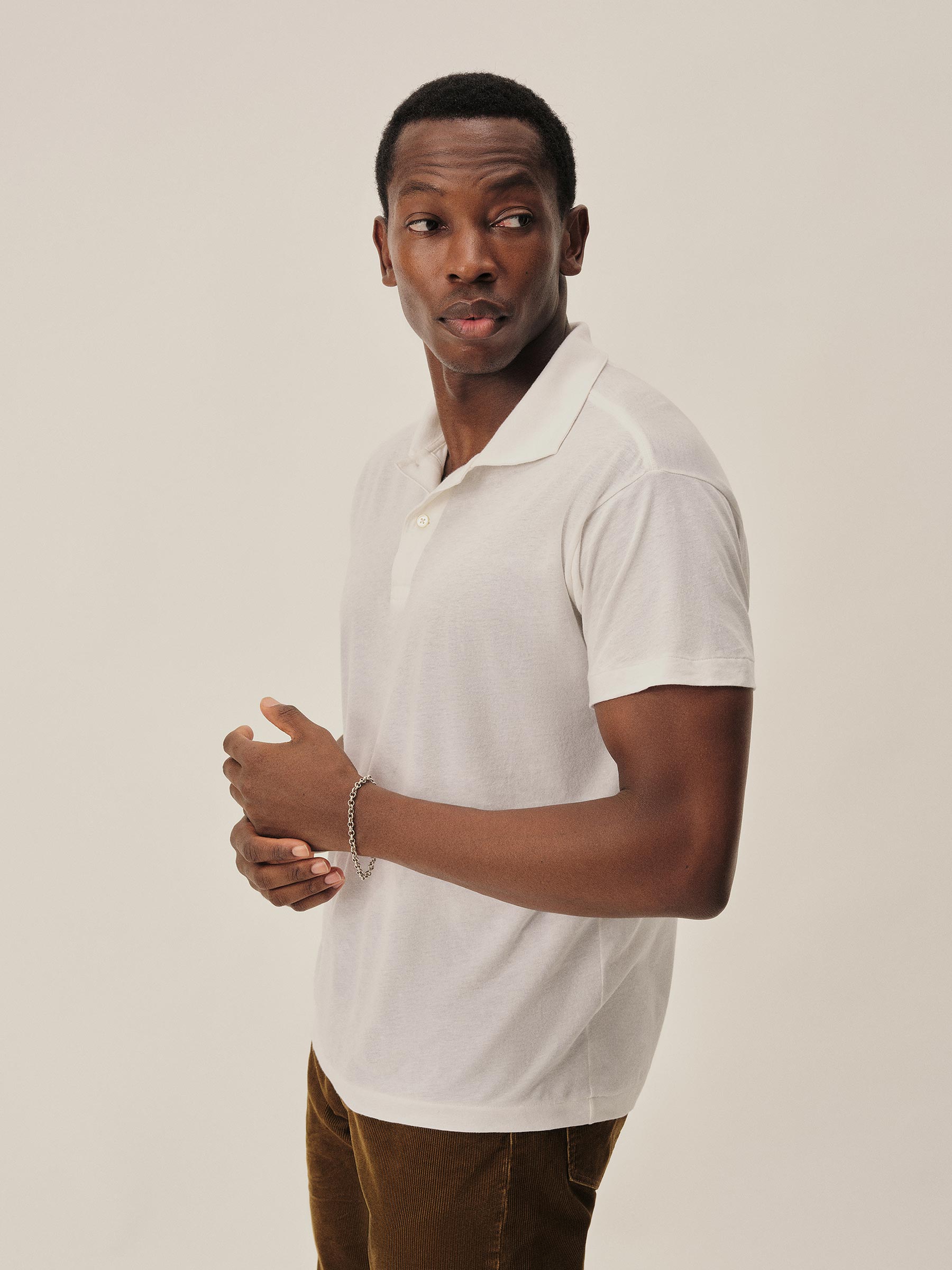 White Japanese De-Luxe Cotton Linen Knit S/S Polo - Image 4