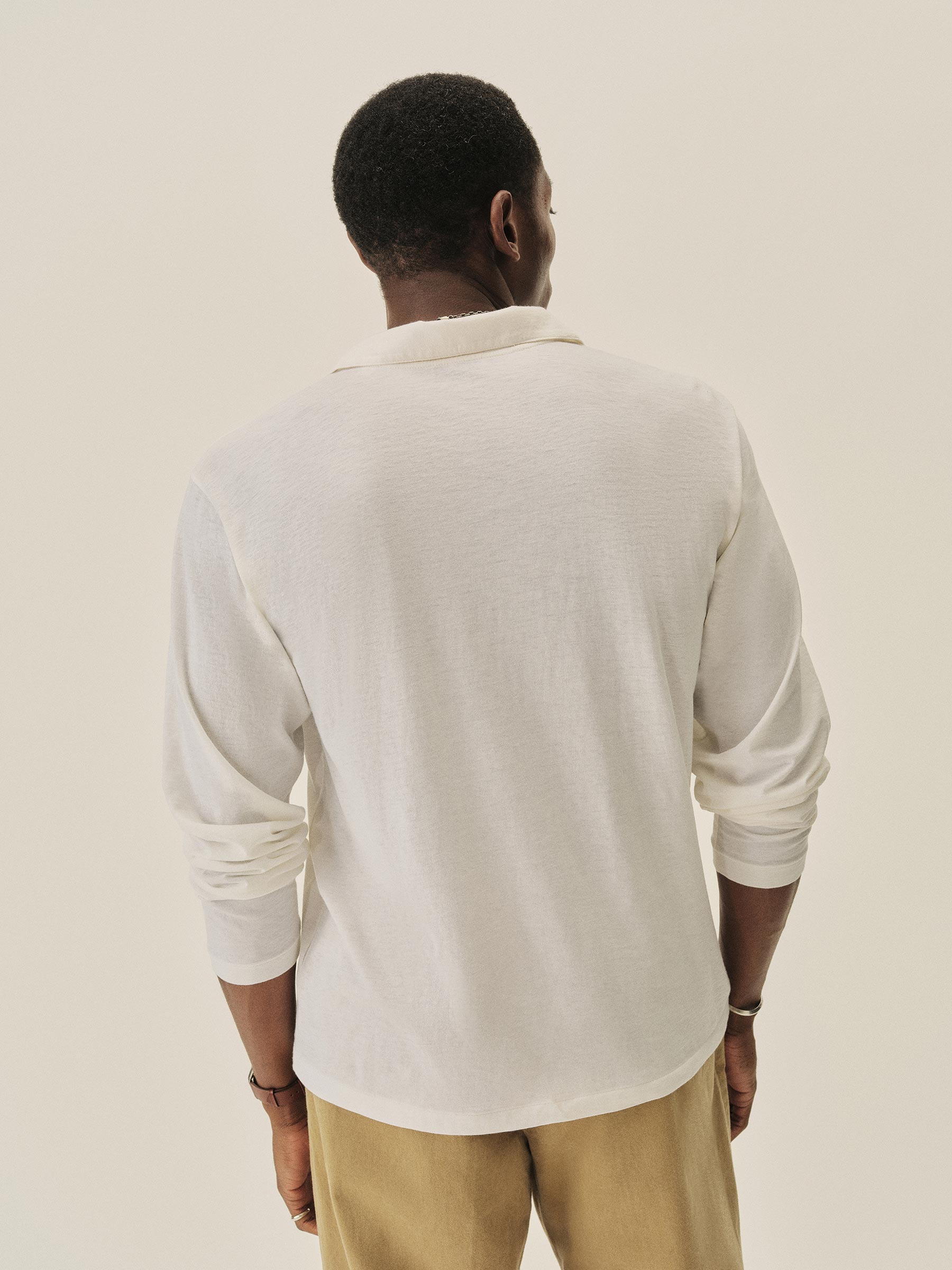 White Japanese Cool Cashmere L/S Knit Polo - Image 3