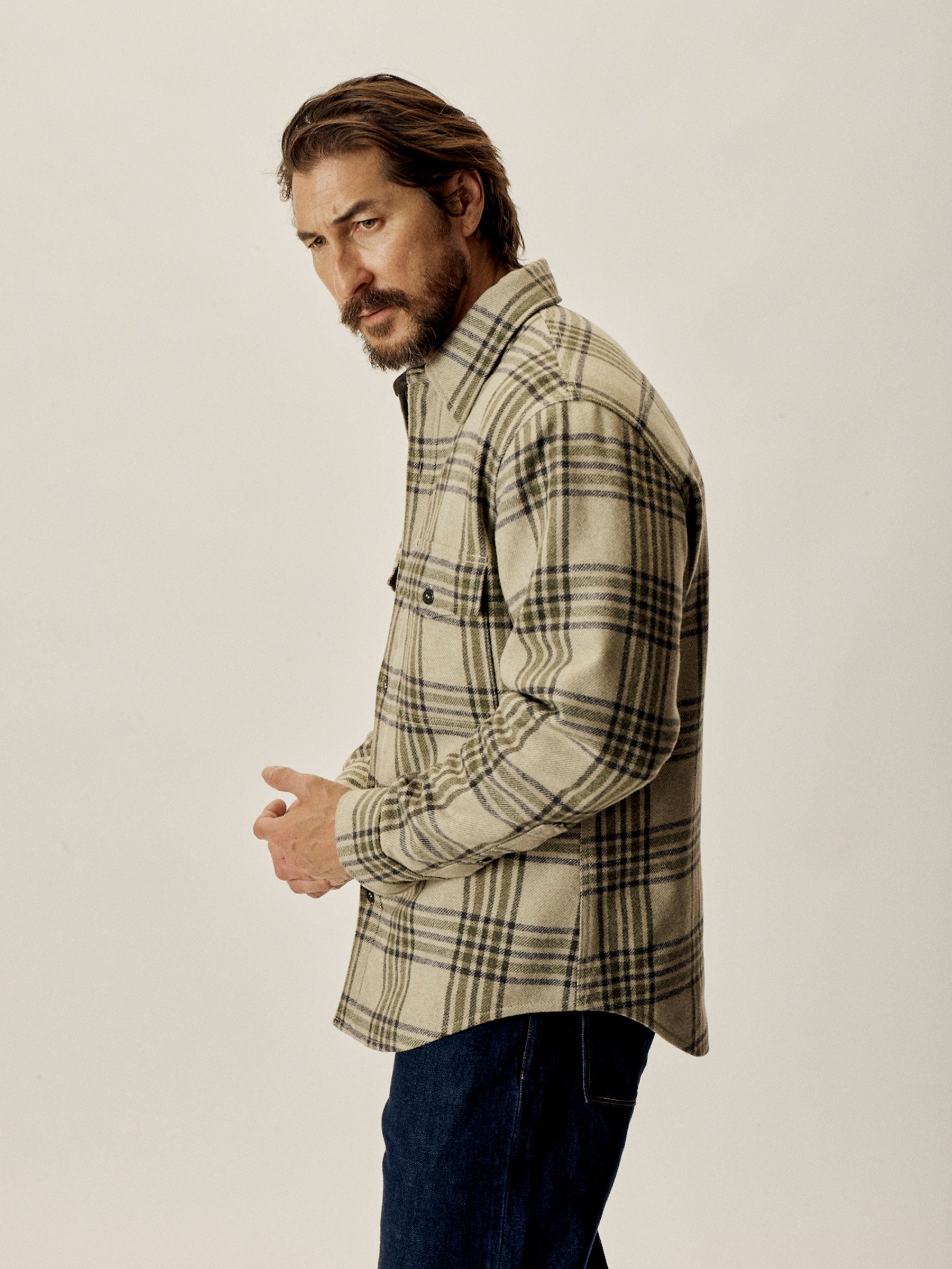 Khaki/Olive Wool Plaid CPO Jacket - Image 4