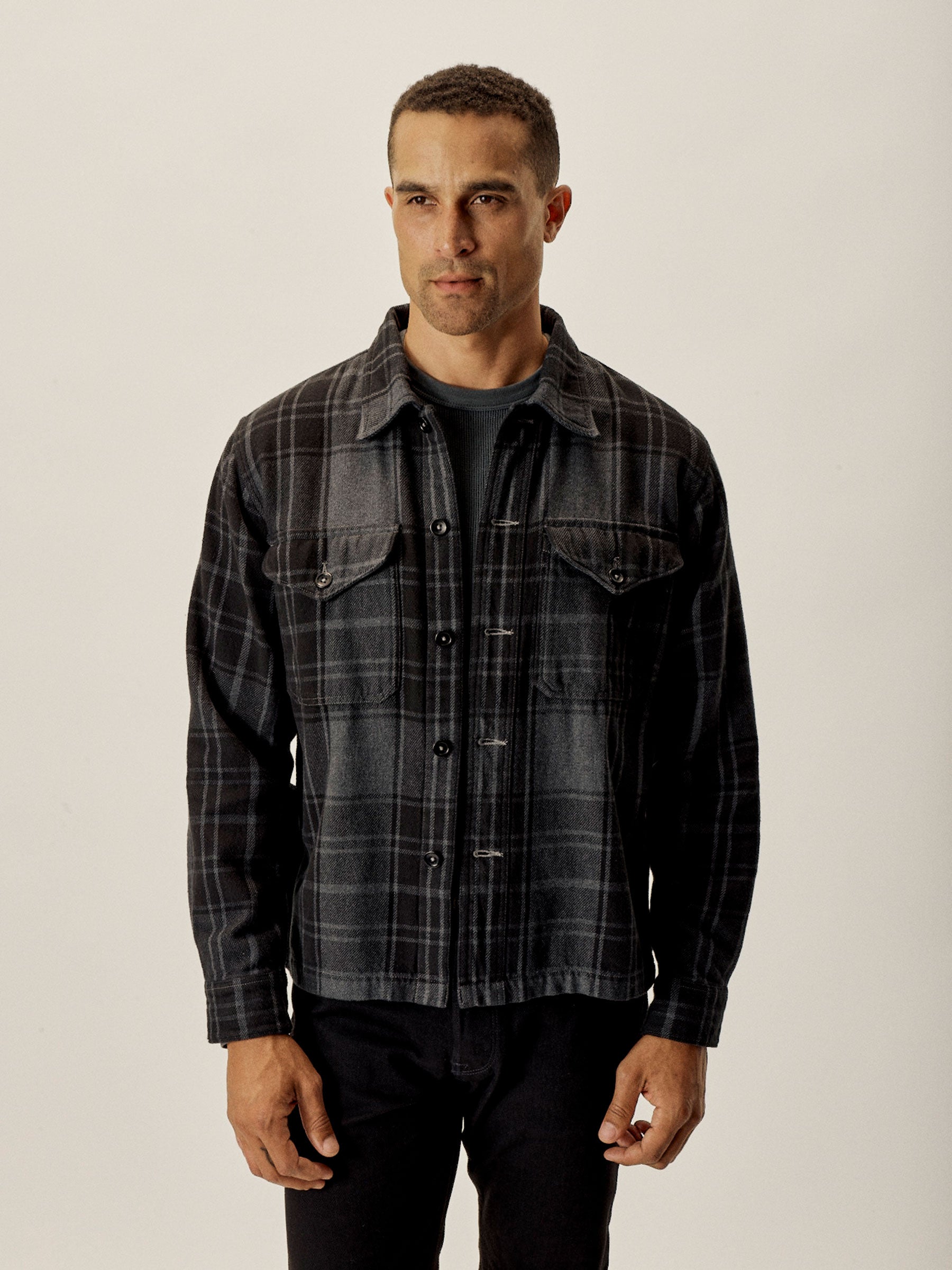 Charcoal / Black Plaid Blanket Flannel Field Jacket - Image 3