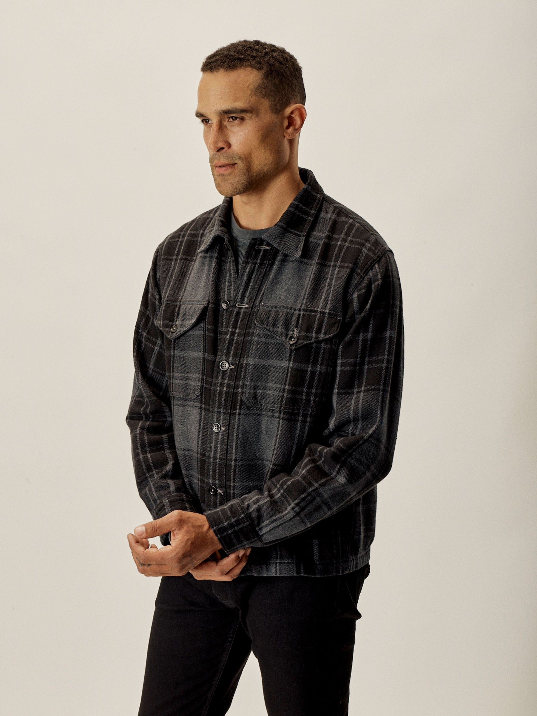Charcoal / Black Plaid Blanket Flannel Field Jacket - Image 4