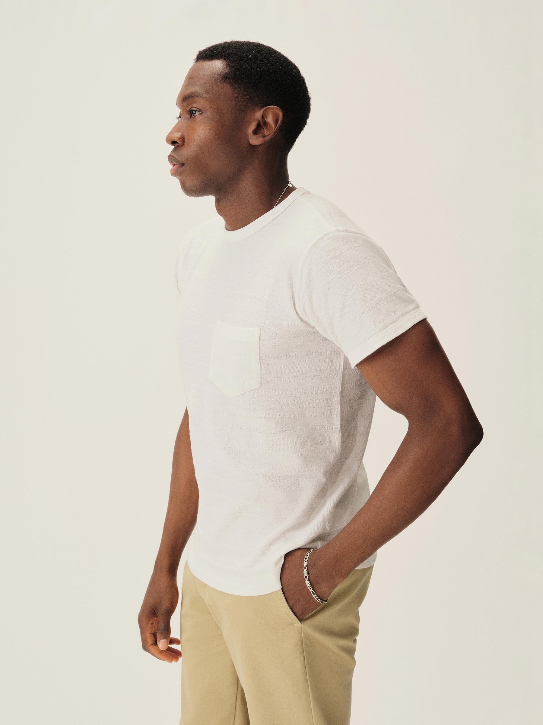 White Vintage Jacquard Pocket Tee - Image 4