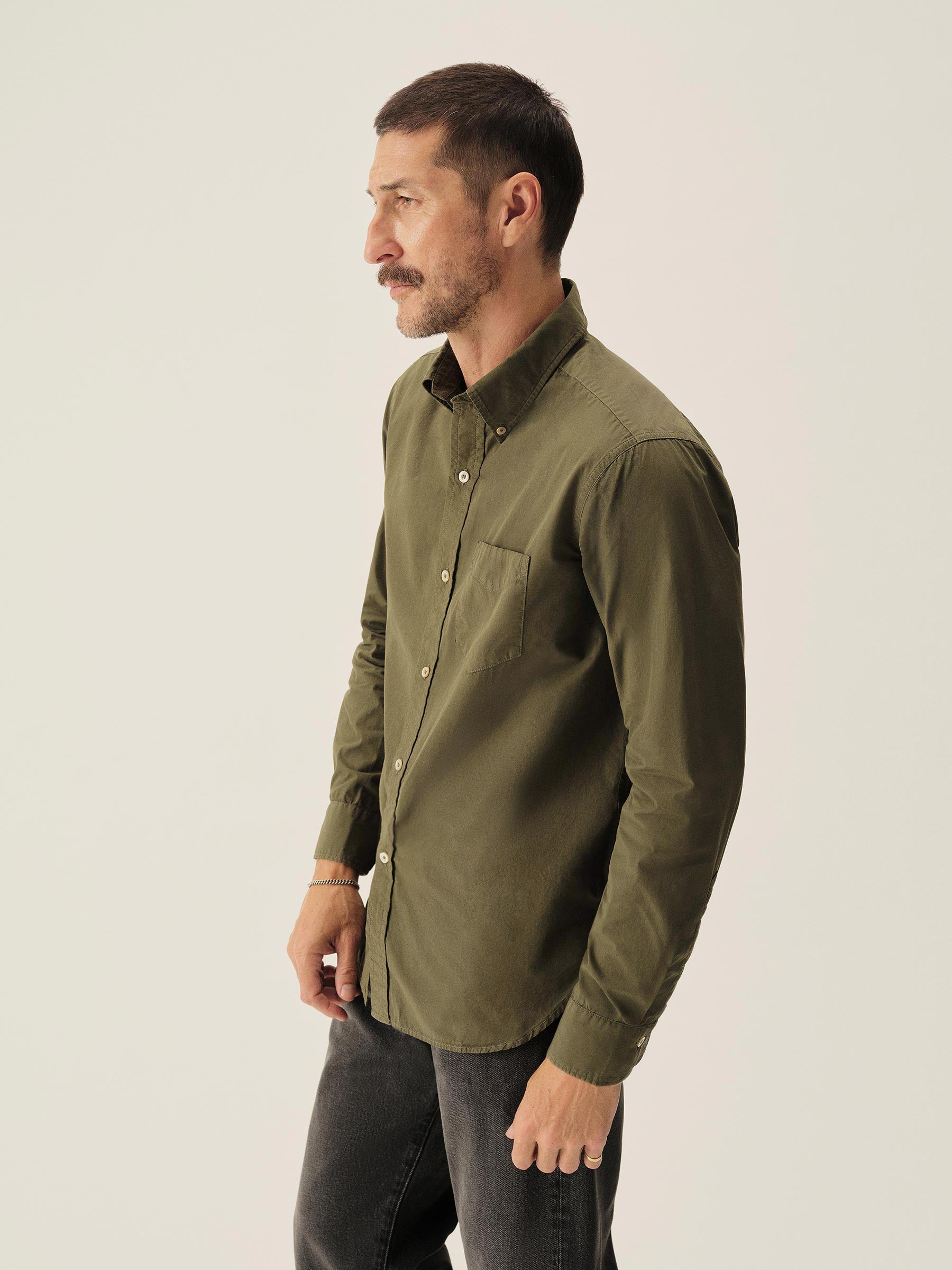 Dark Olive Skyline Poplin One Pocket BD Shirt - Image 3