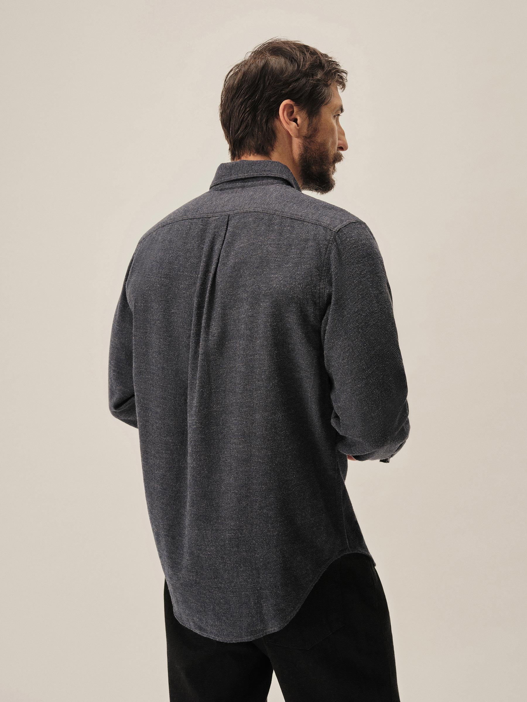 Grey / Navy Nailhead Pacific Twill Flannel Bd Shirt - Image 5