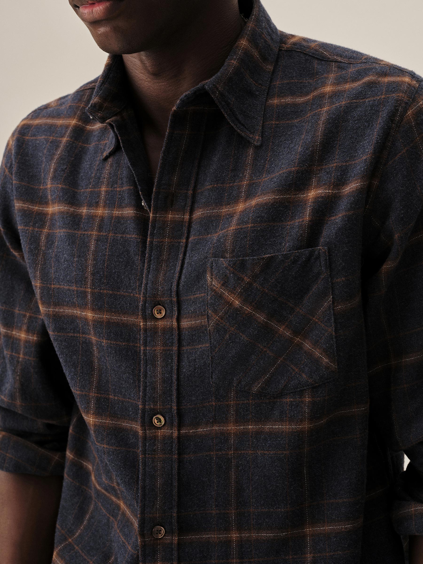 Navy / Brown Ombre Plaid Pacific Twill Flannel Bd Shirt - Image 4