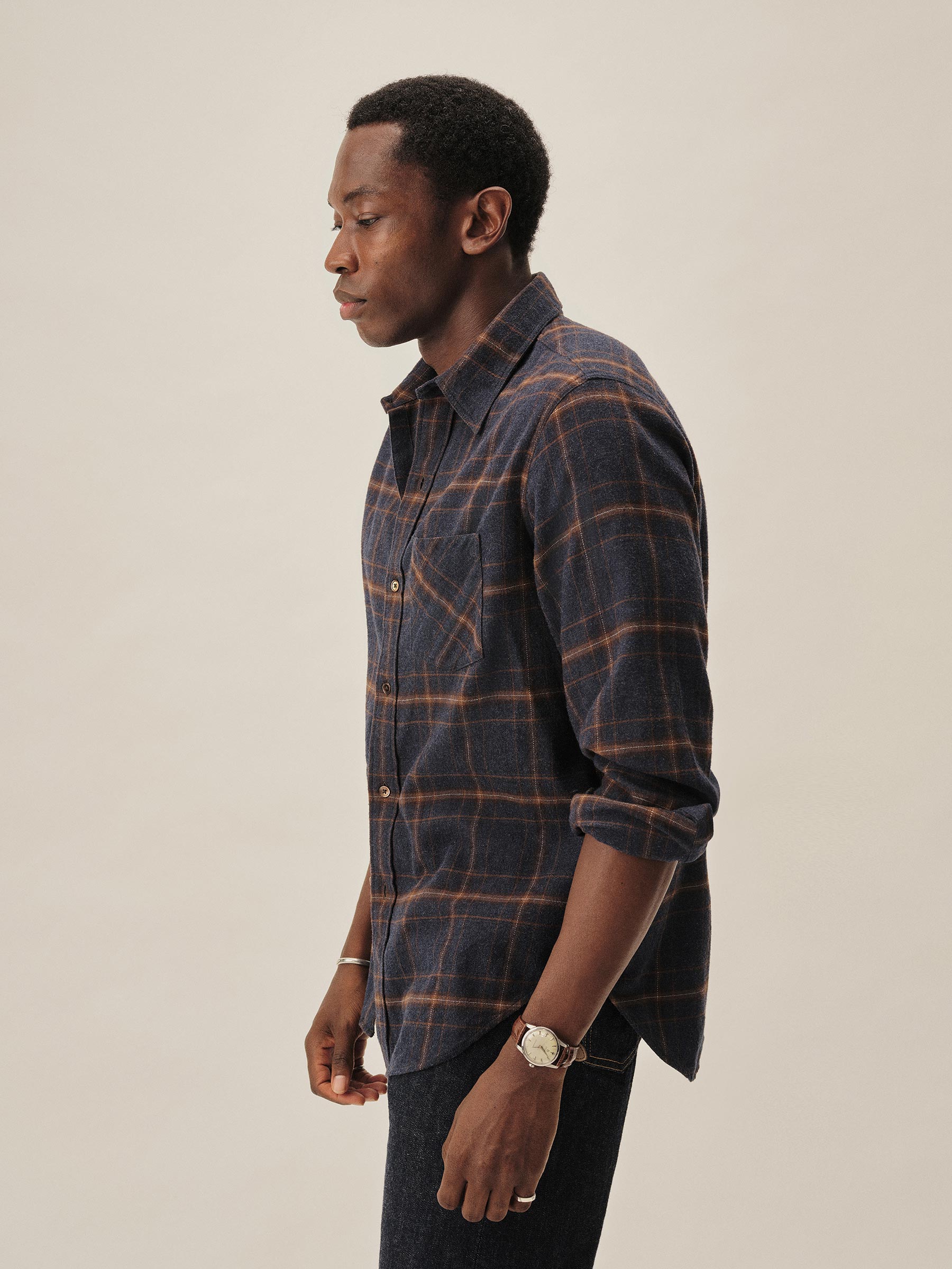 Navy / Brown Ombre Plaid Pacific Twill Flannel Bd Shirt - Image 5