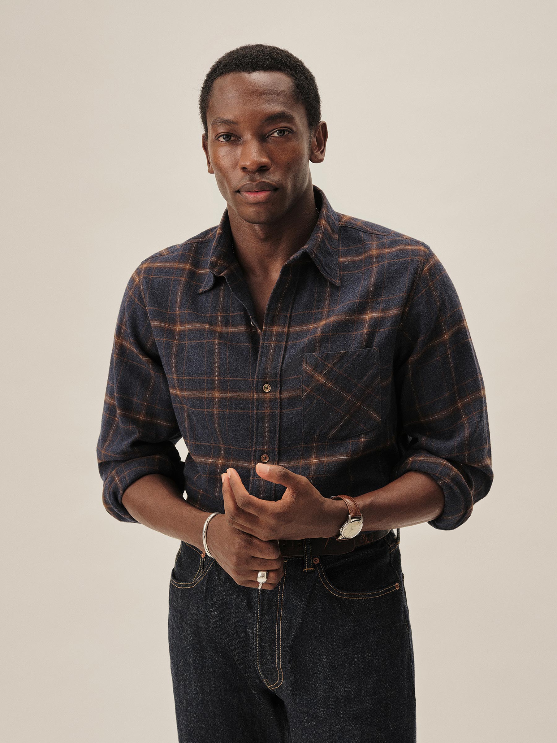 Navy / Brown Ombre Plaid Pacific Twill Flannel Bd Shirt - Image 3