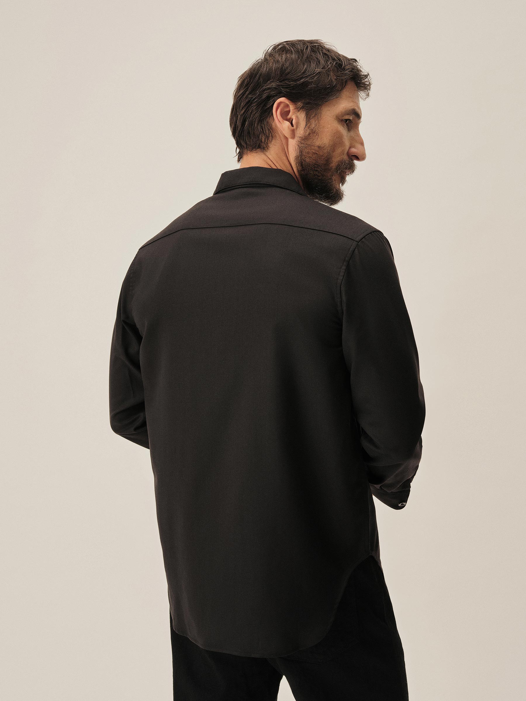 Black Wool Gabardine Diamondhead Camp Shirt - Image 6