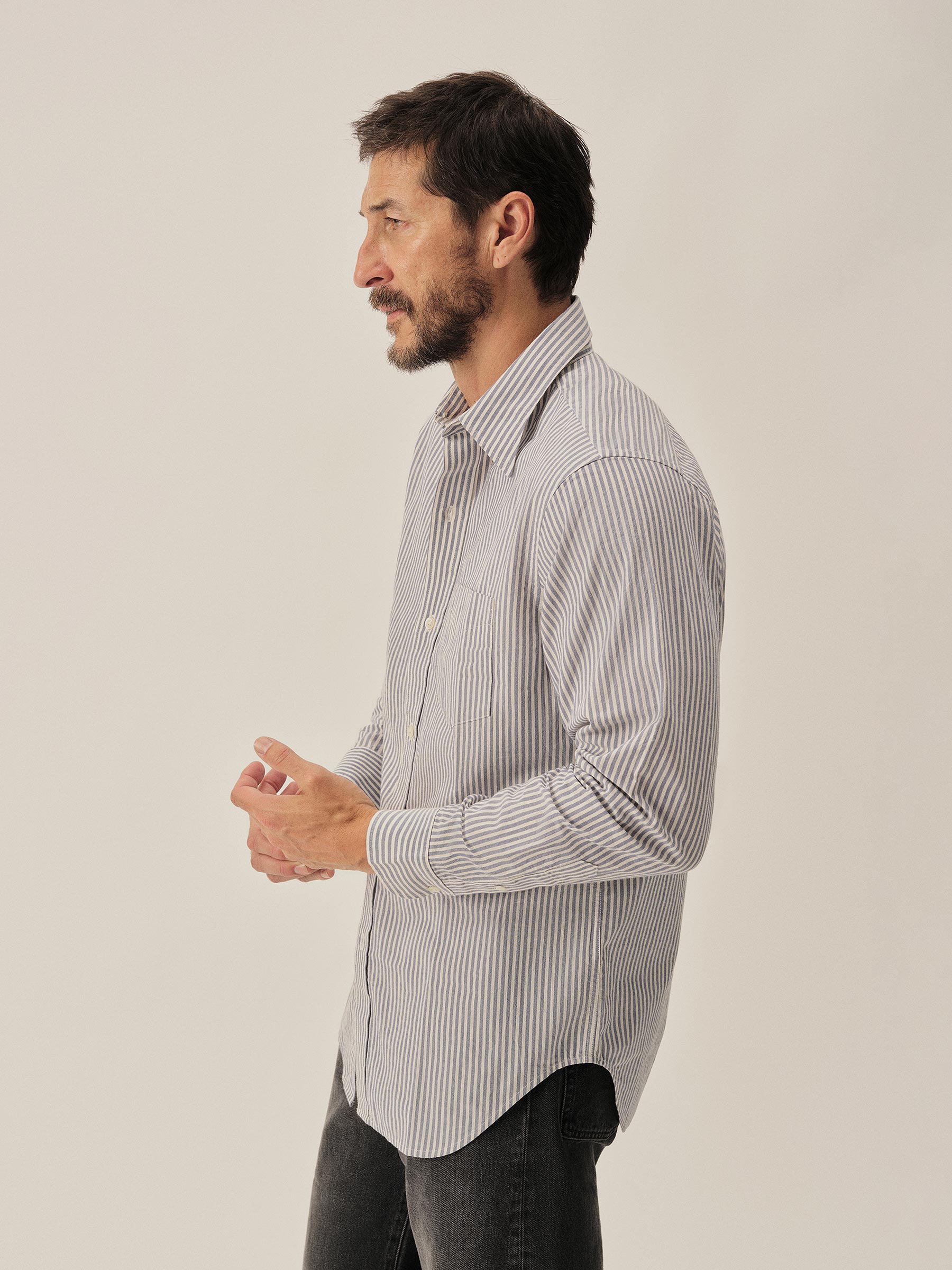 White / Blue Coronado Stripe Wornwell One Pocket Shirt - Image 3