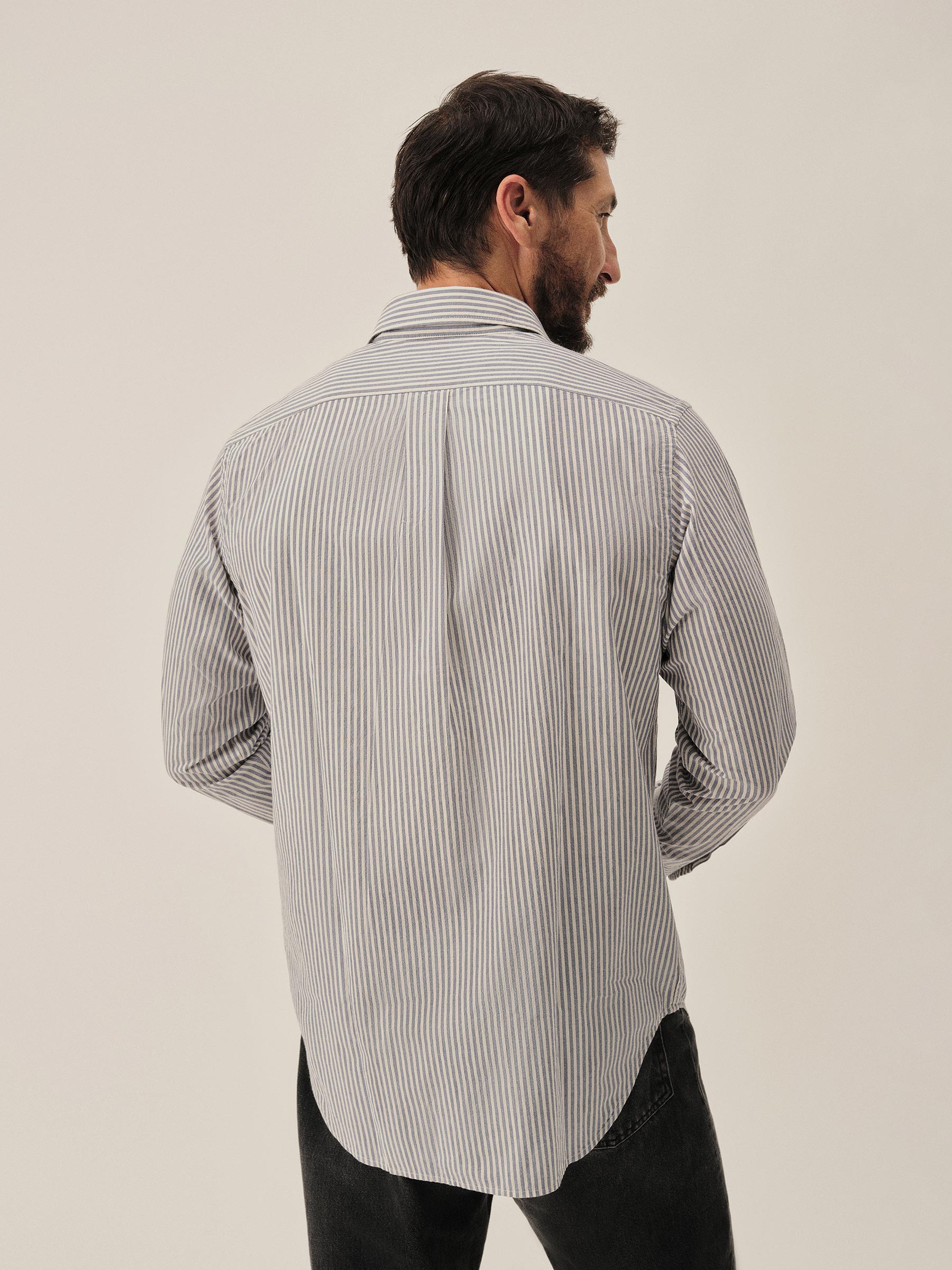 White / Blue Coronado Stripe Wornwell One Pocket Shirt - Image 4