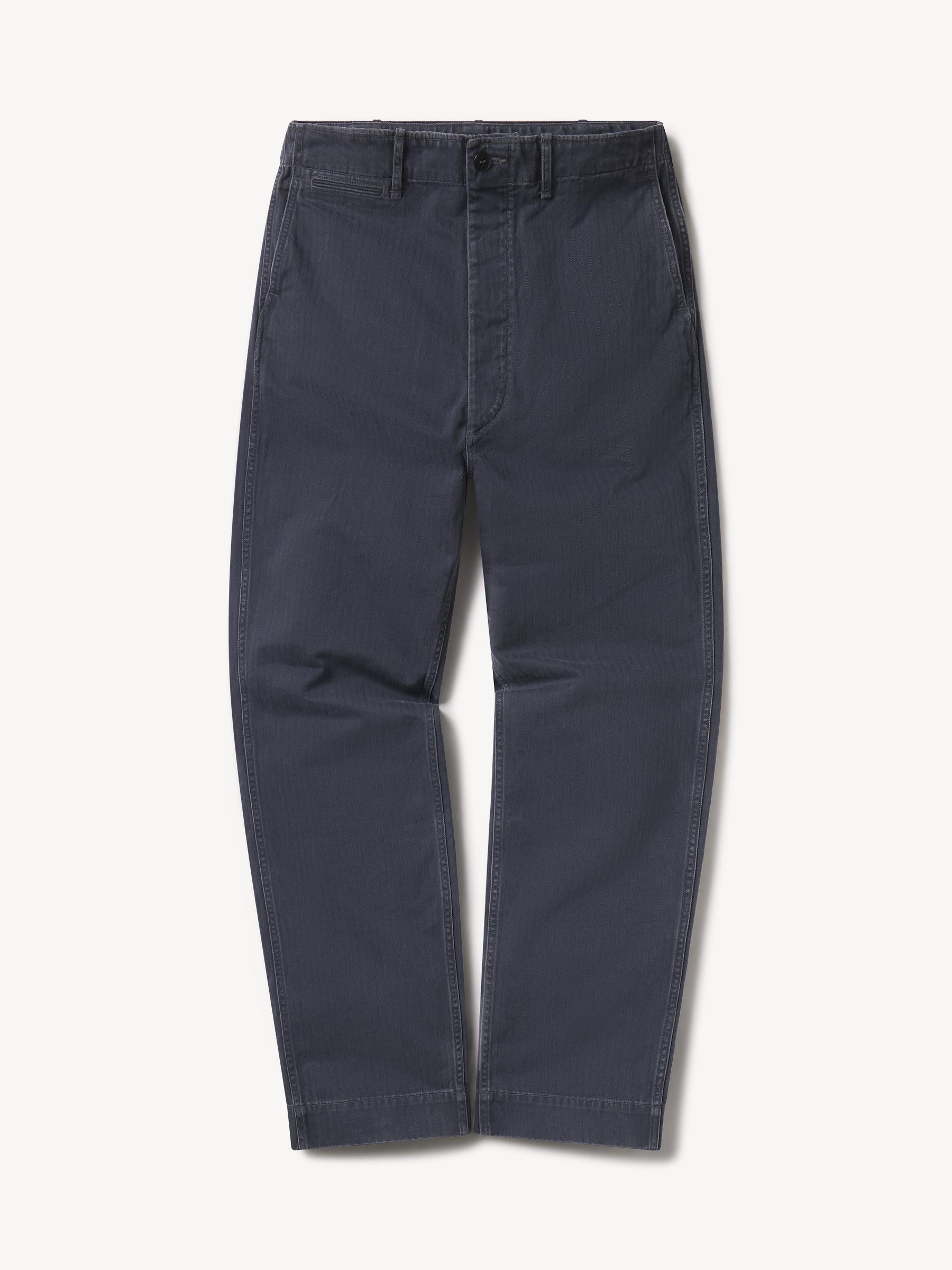 Vintage Navy Herringbone Twill Full Saddle Chino