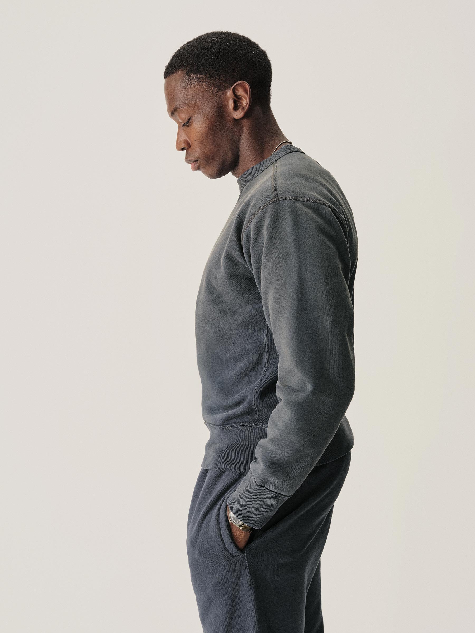 Navy Sunfade Welterweight Double V Crew Sweatshirt - Image 3