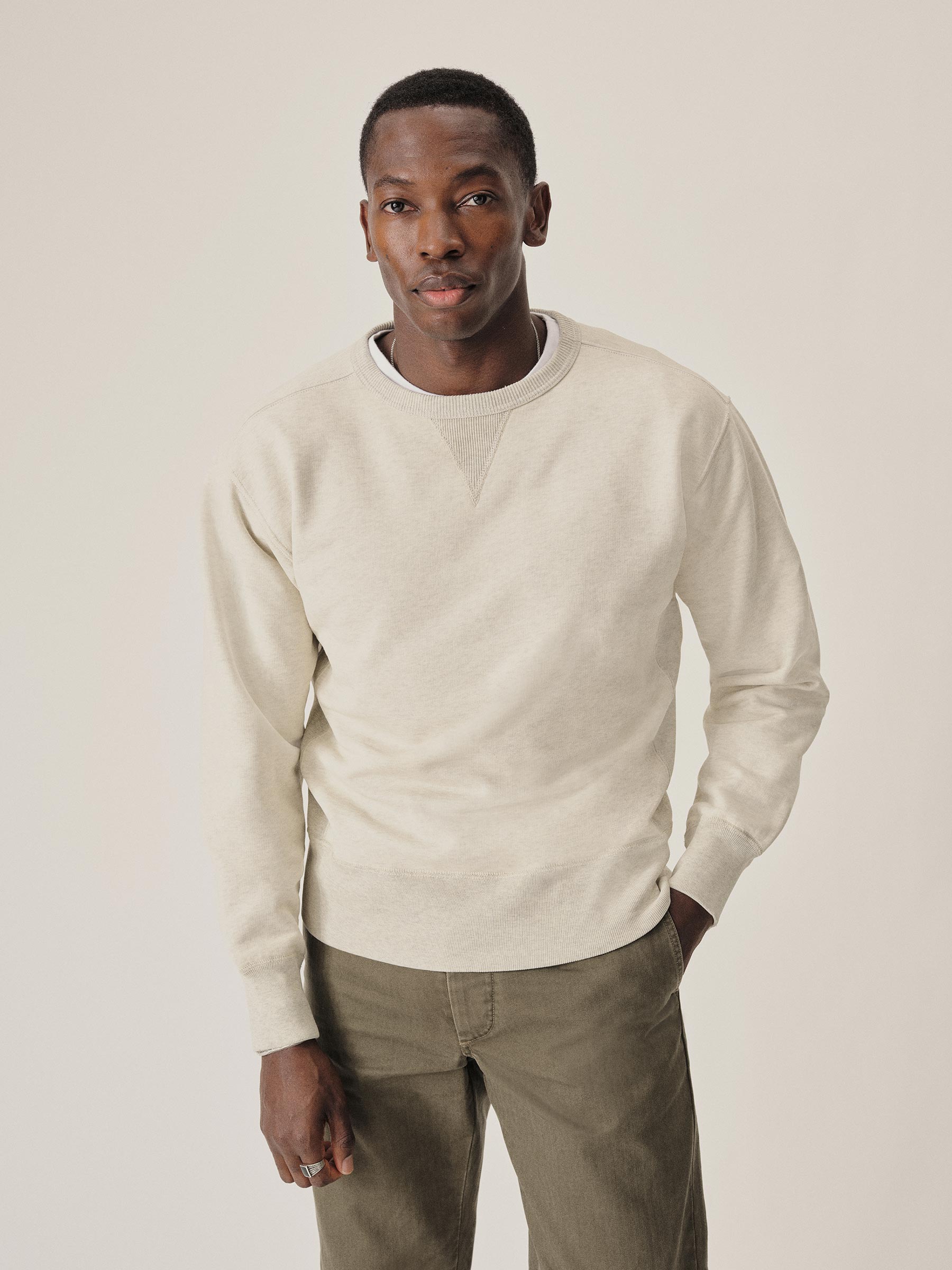 Two Tone Heather Oat Welterweight Double V Crew Sweatshirt - Image 2