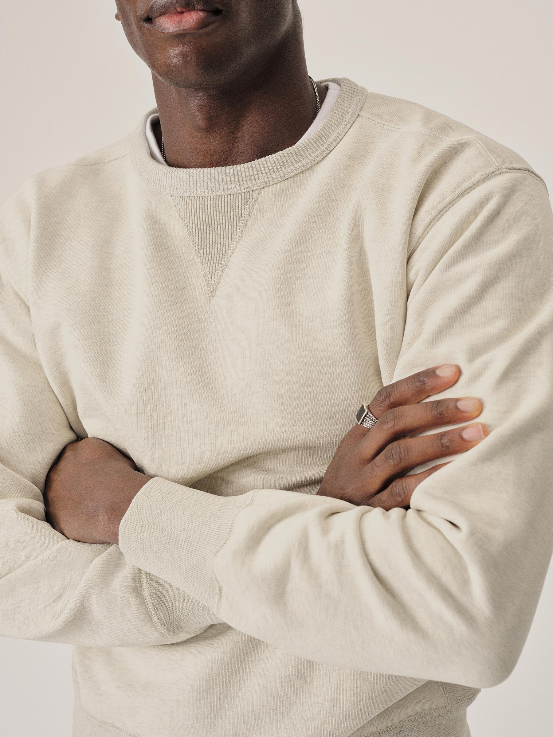 Two Tone Heather Oat Welterweight Double V Crew Sweatshirt - Image 3