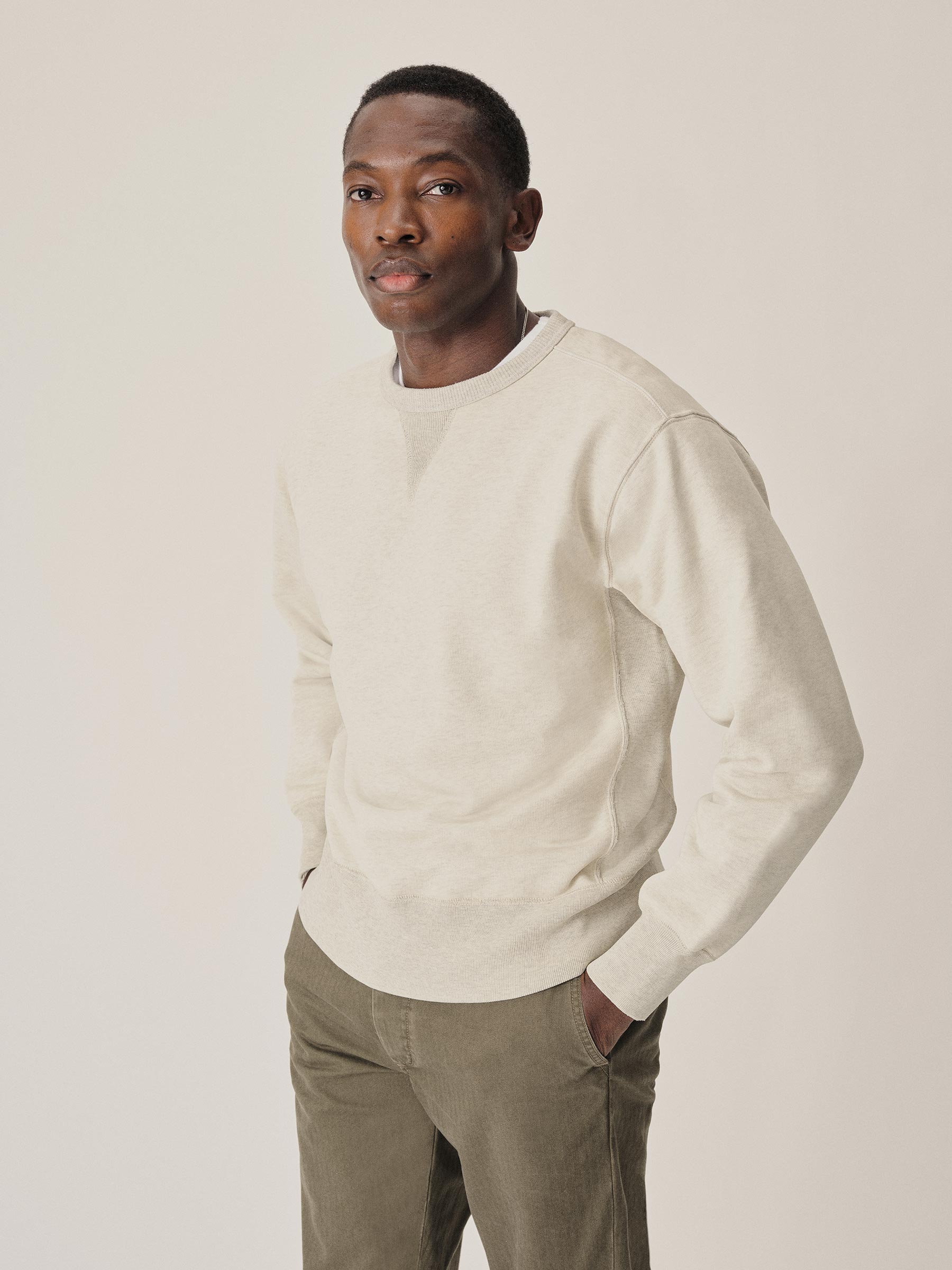 Two Tone Heather Oat Welterweight Double V Crew Sweatshirt - Image 4