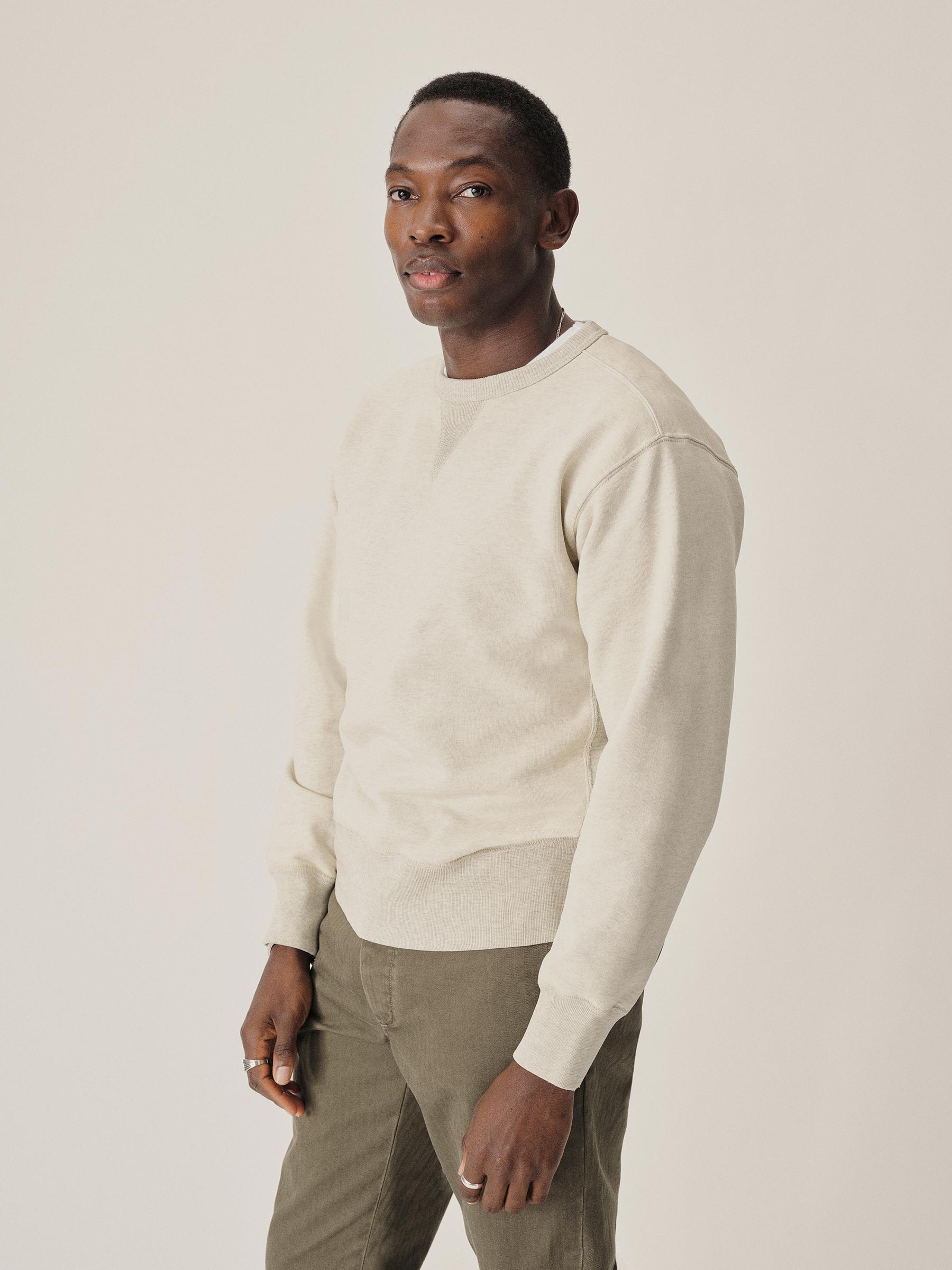 Two Tone Heather Oat Welterweight Double V Crew Sweatshirt - Image 5