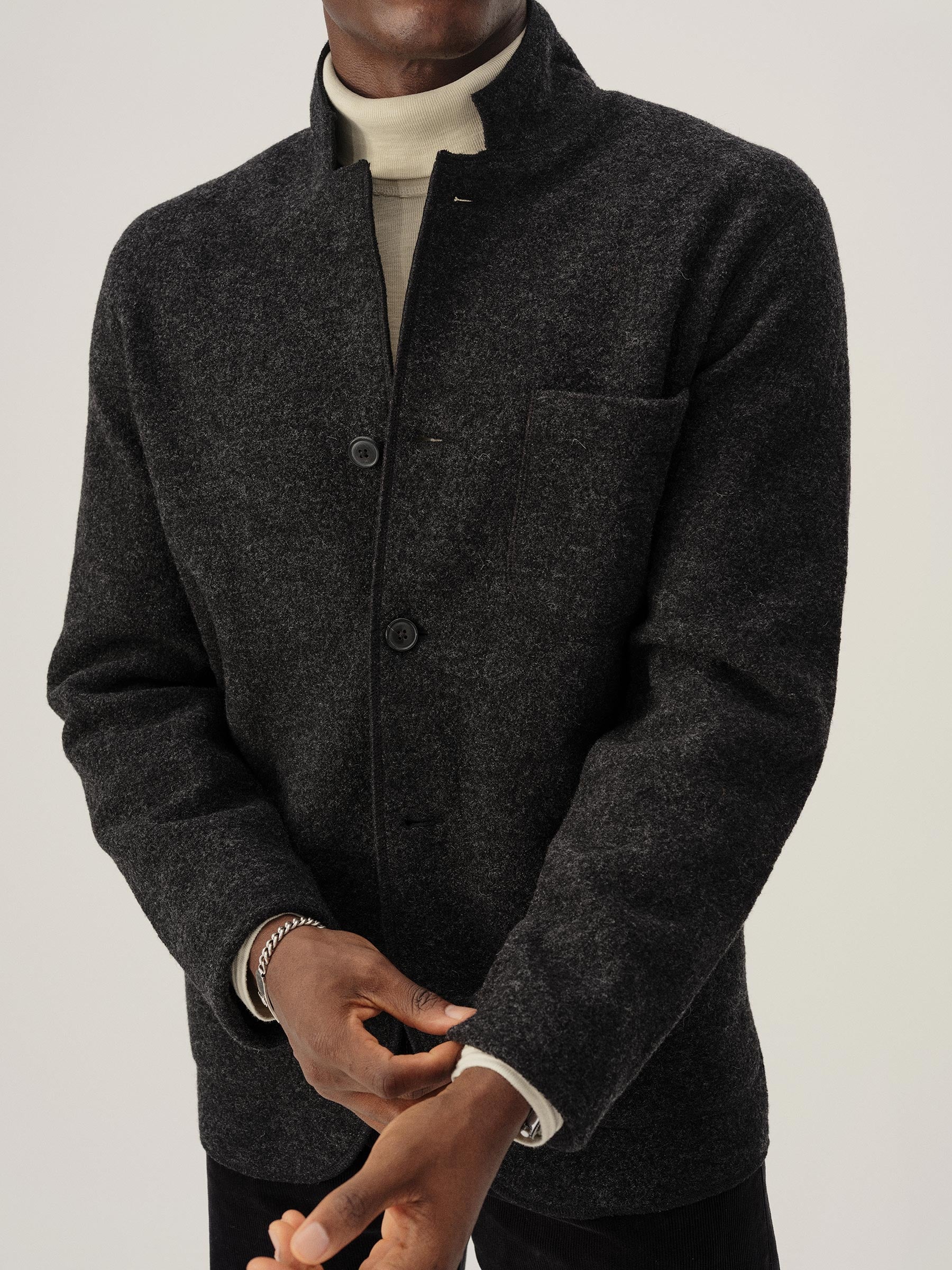 Marled Deep Charcoal Felted Wool Chore Coat - Image 3