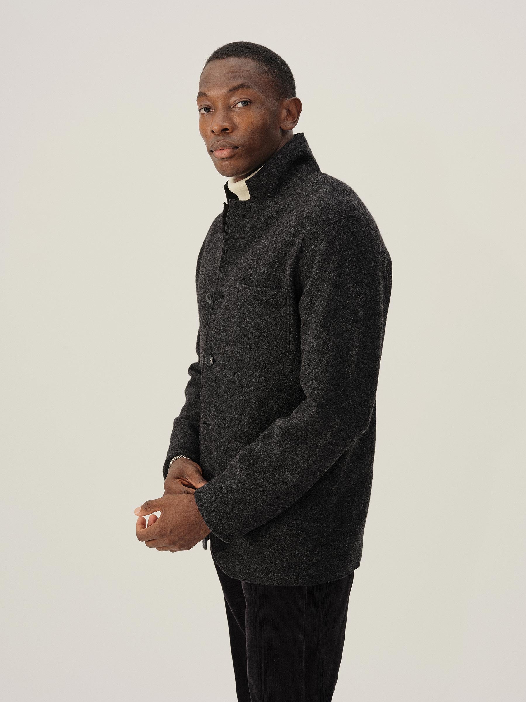 Marled Deep Charcoal Felted Wool Chore Coat - Image 4