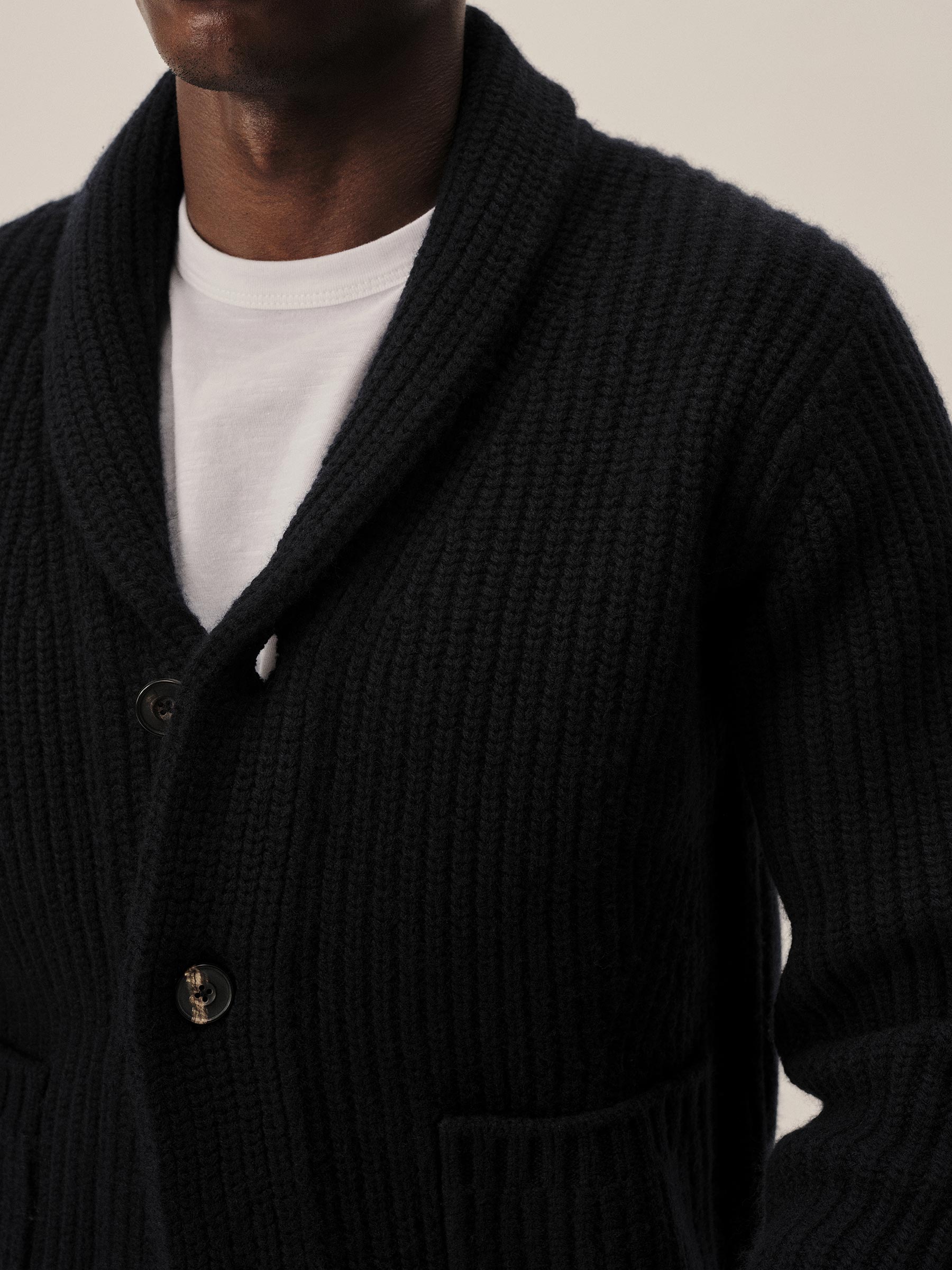 Dark Navy Herdsman Shawl Cardigan - Image 3