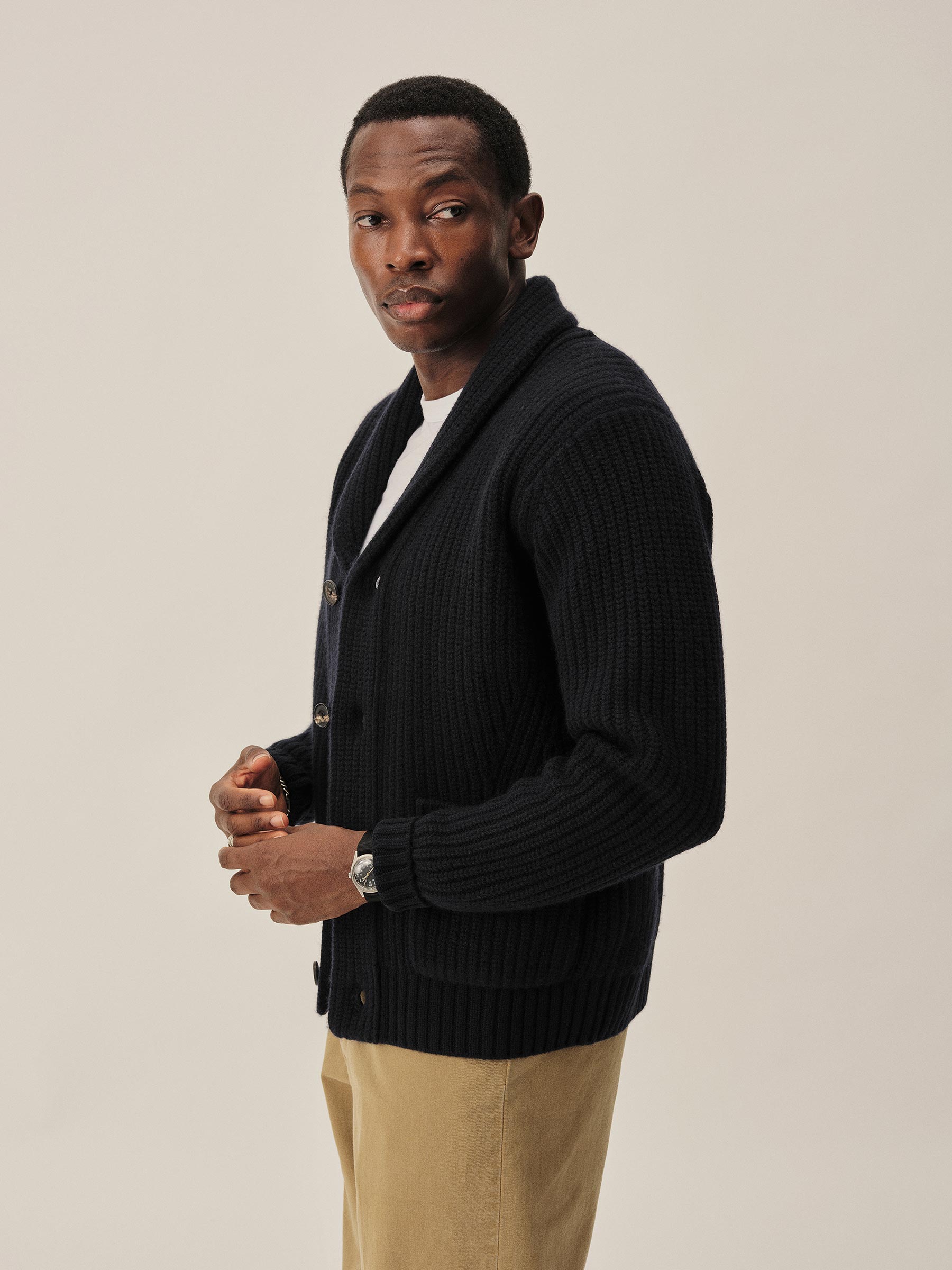 Dark Navy Herdsman Shawl Cardigan - Image 4