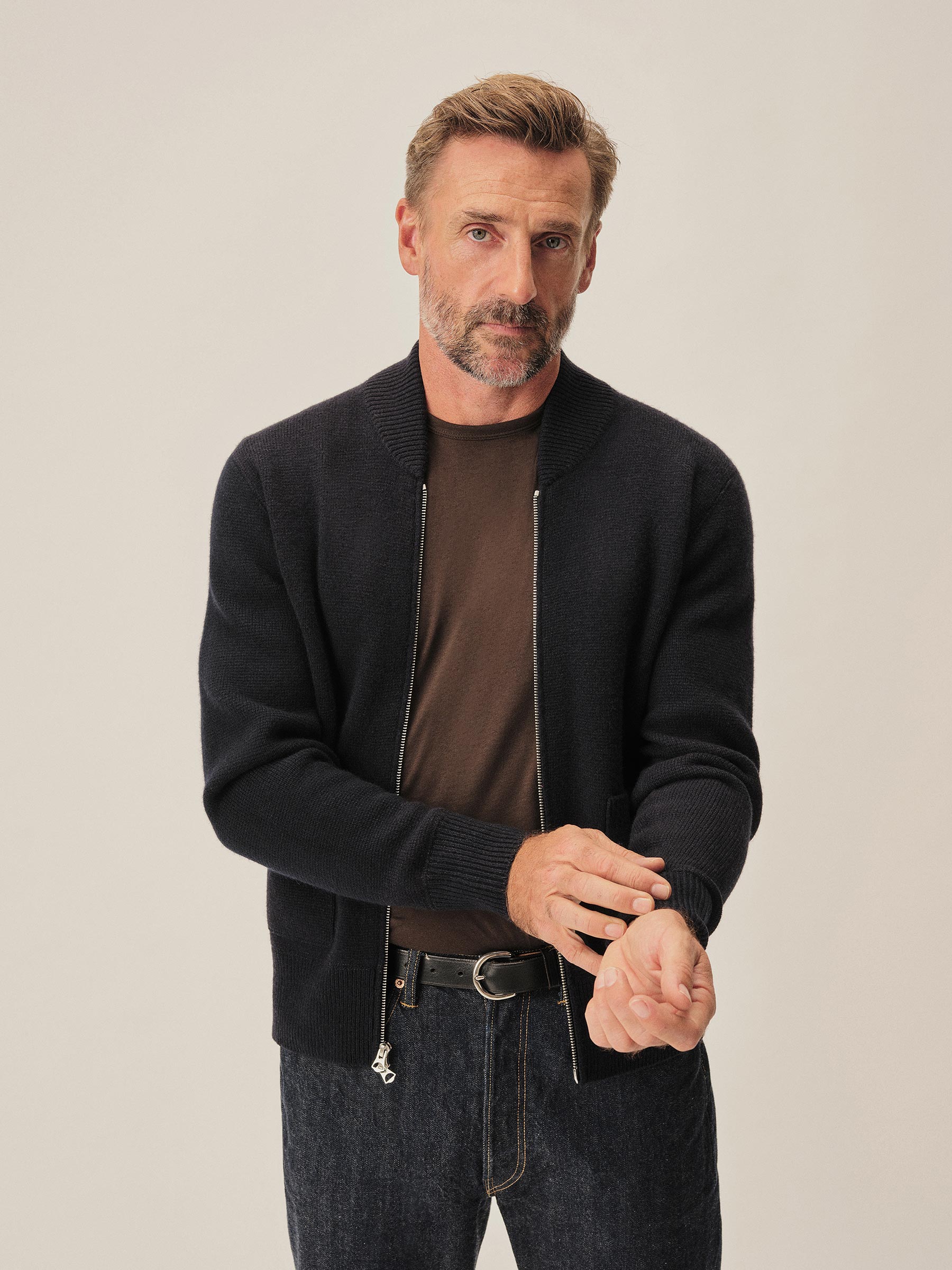 Dark Navy Heritage Wool Zip Cardigan - Image 4