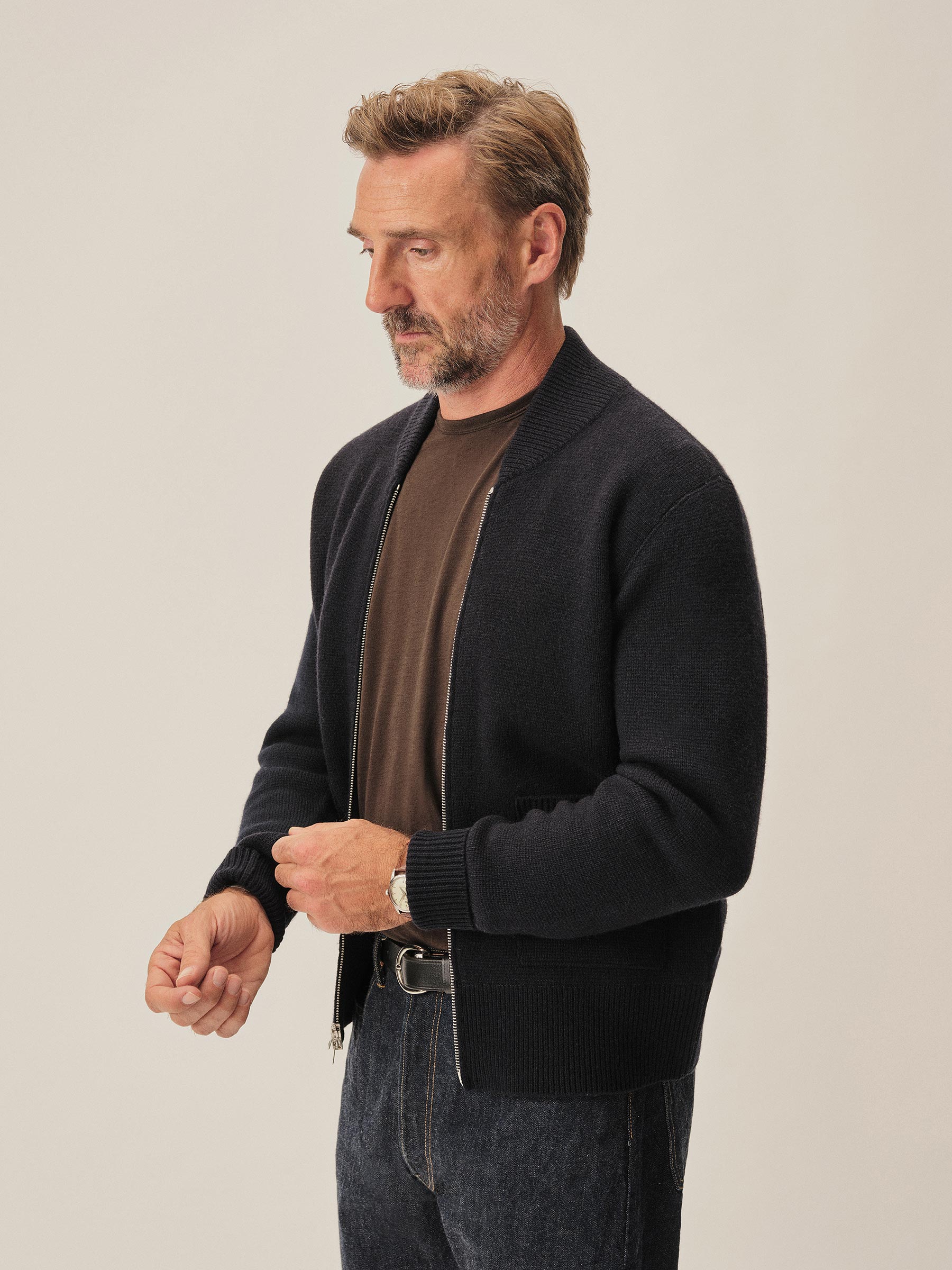 Dark Navy Heritage Wool Zip Cardigan - Image 5