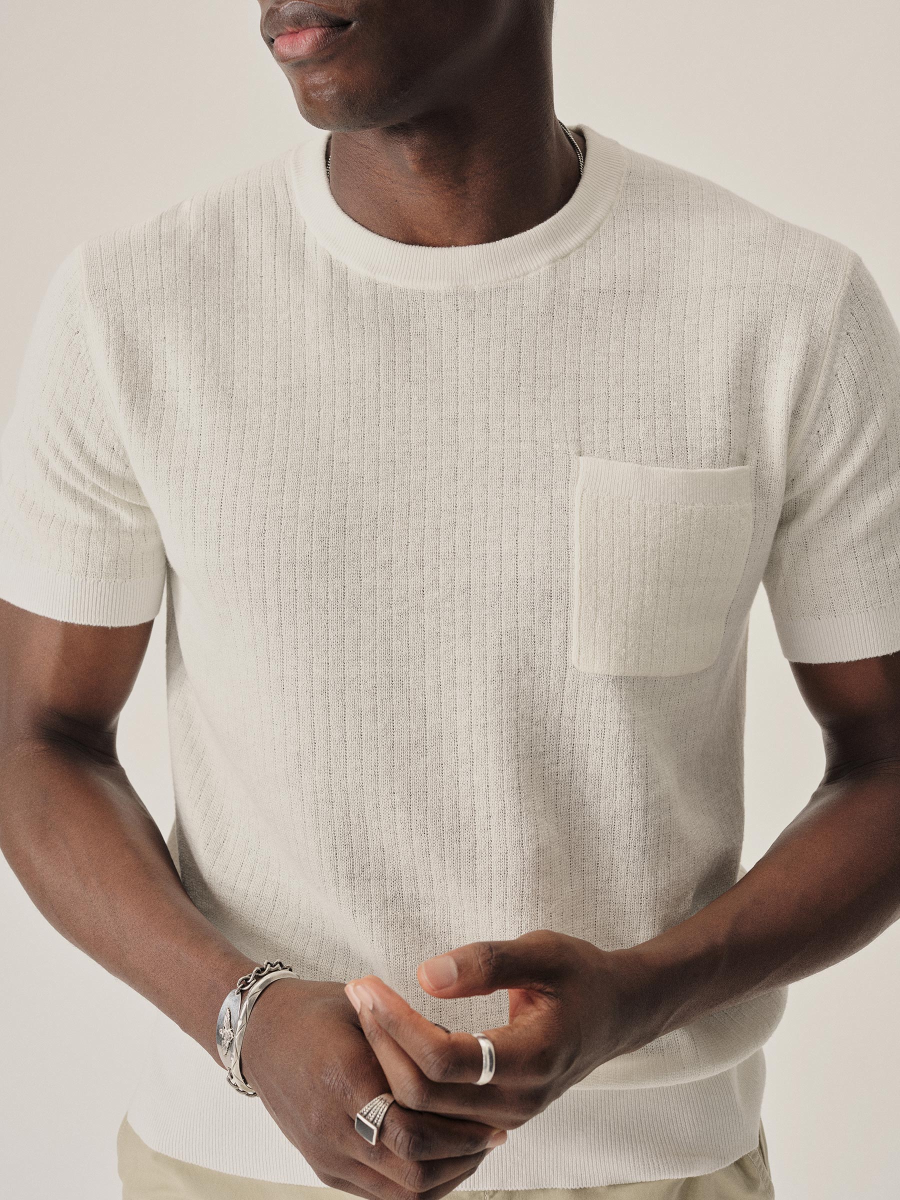 Alternative view of White Yuma Hemp Rib Knit Pocket Tee