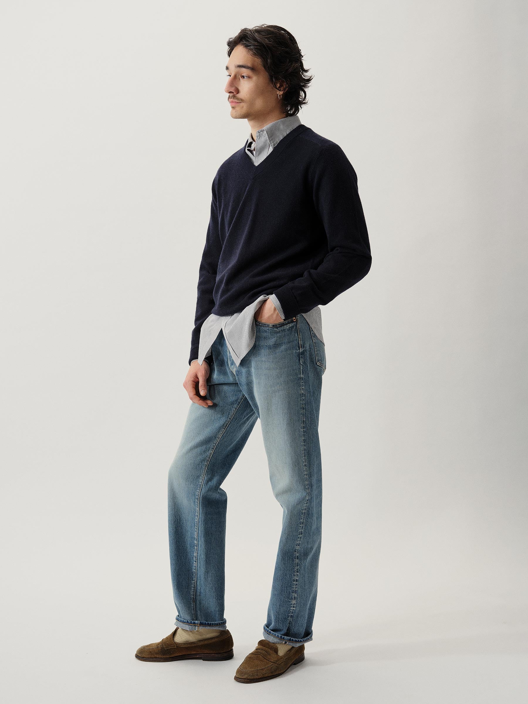 Dress Navy California Cashmere V-Neck - Image 4
