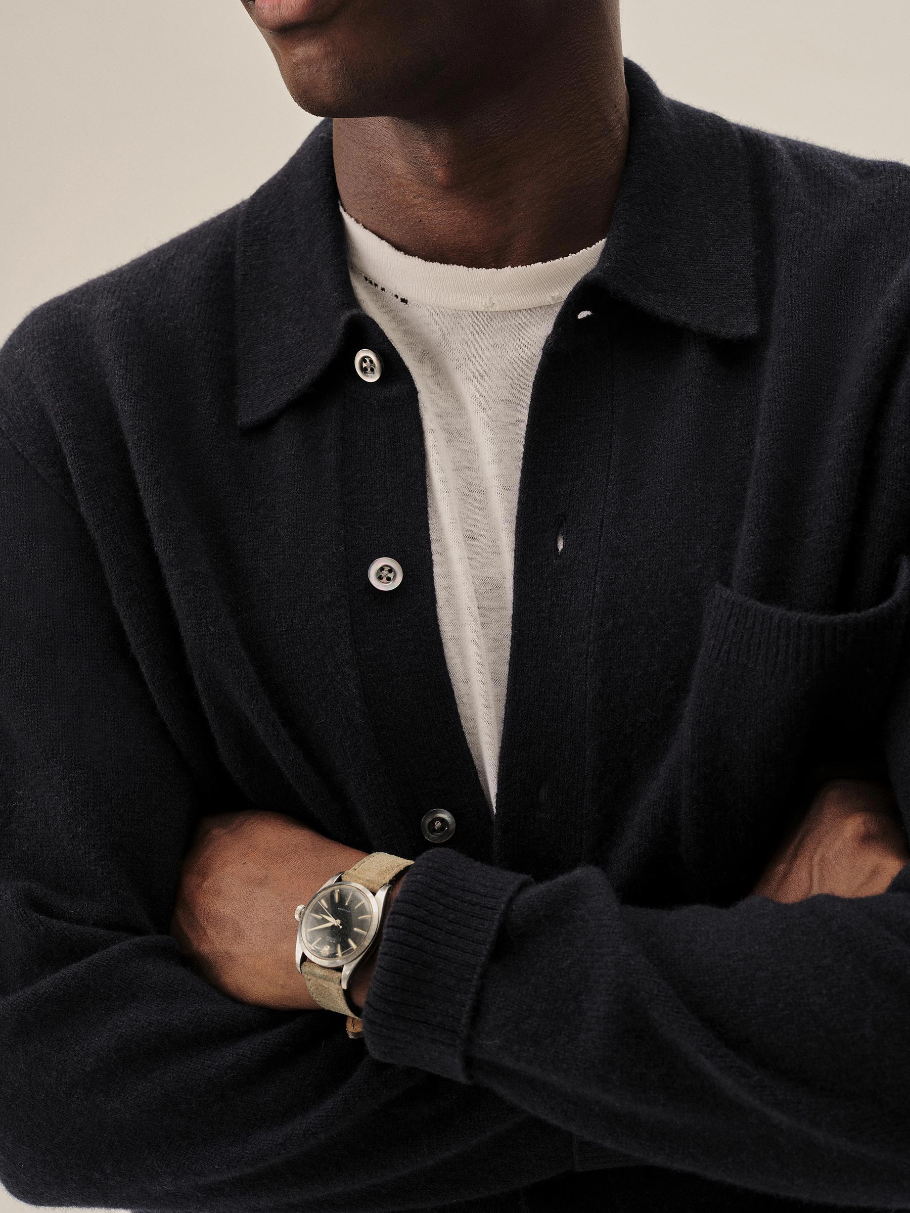 Dark Navy Heritage Wool Collared Cardigan - Image 3