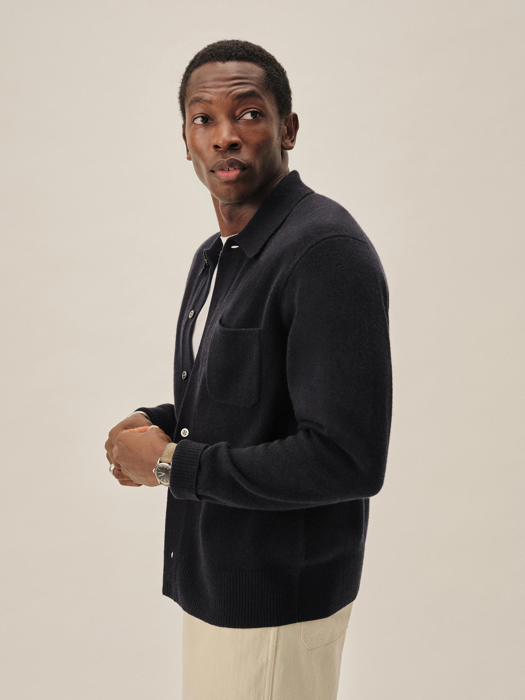 Dark Navy Heritage Wool Collared Cardigan - Image 4