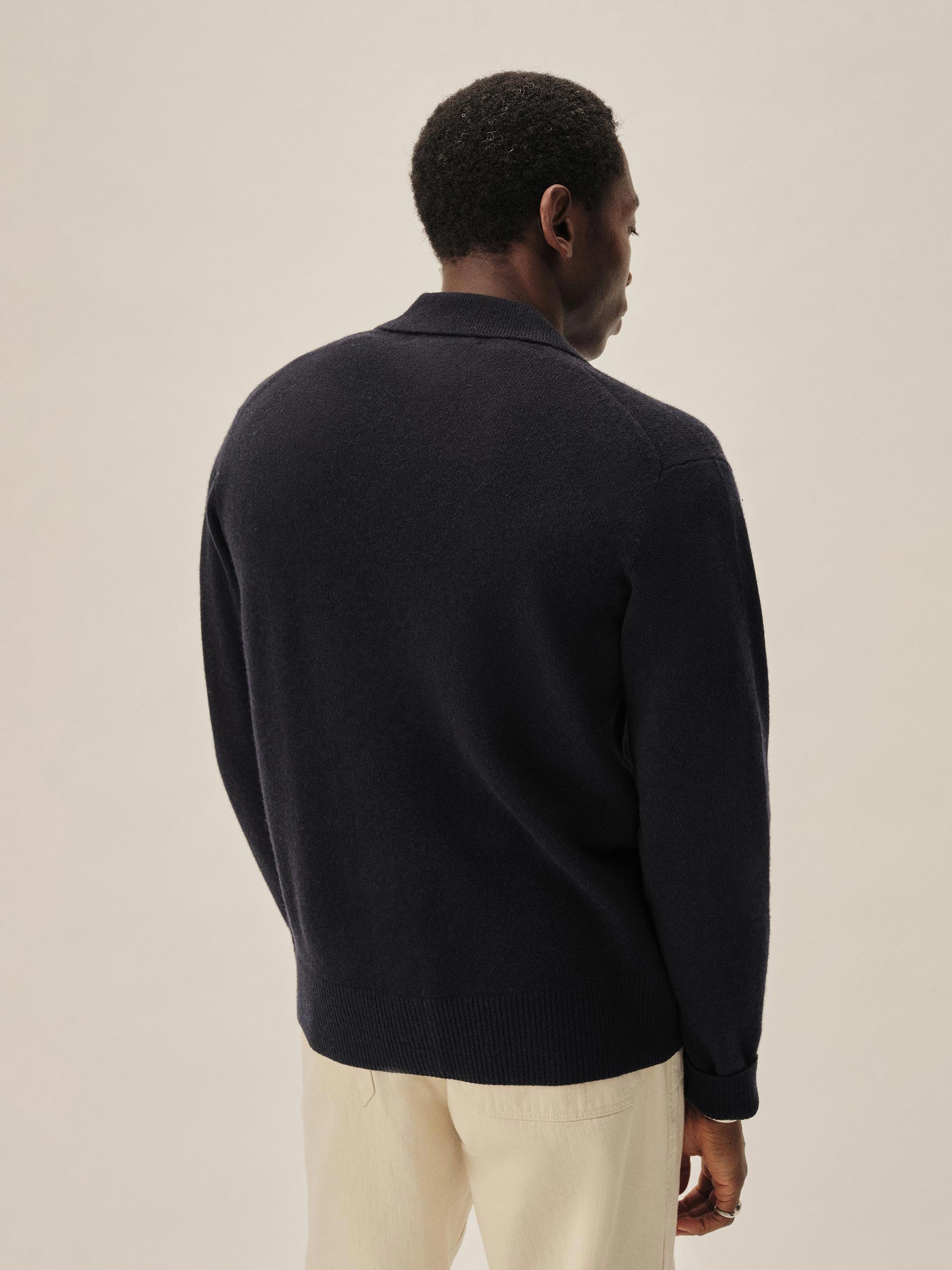 Dark Navy Heritage Wool Collared Cardigan - Image 5