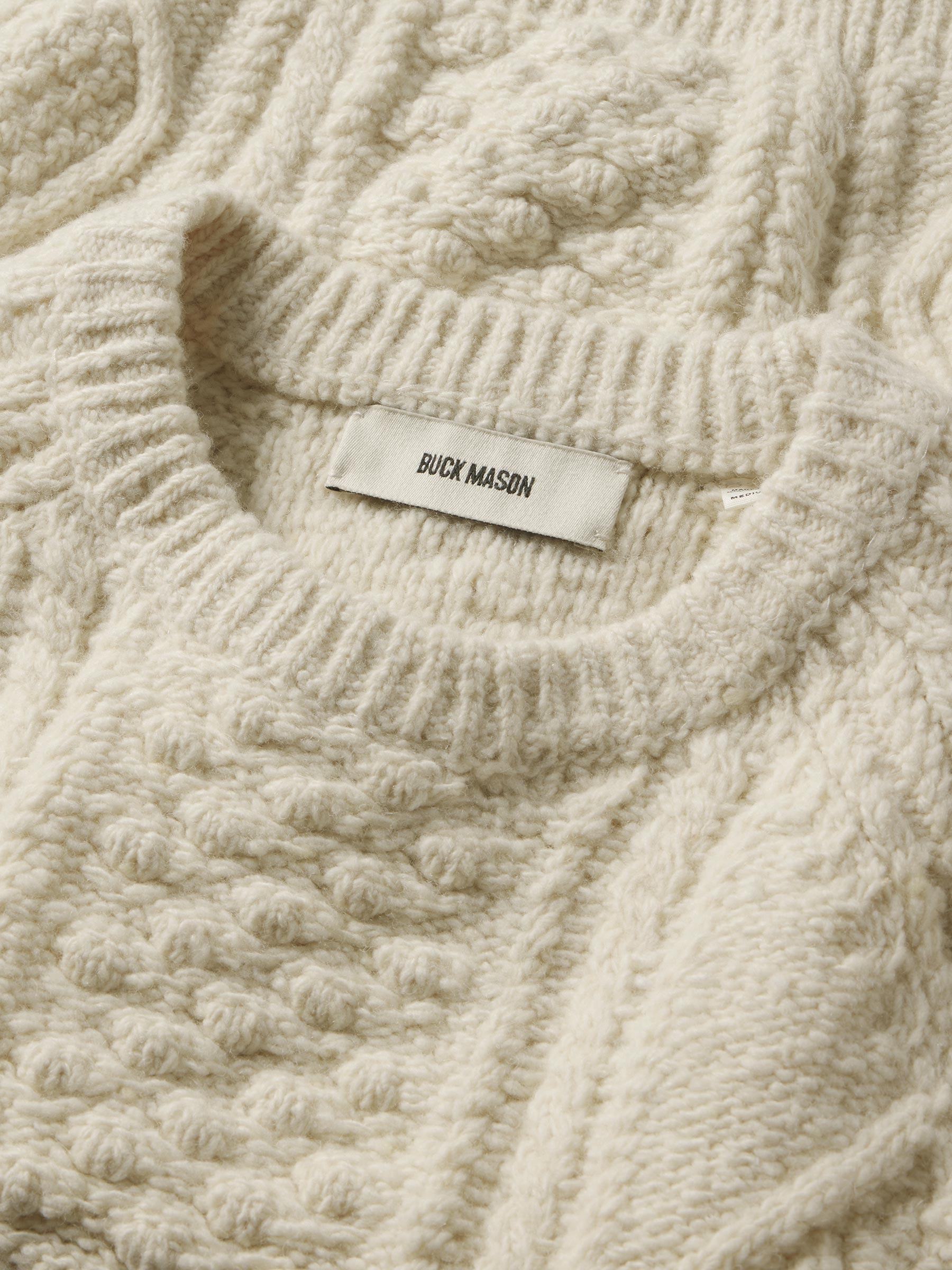 Ivory Seastack Wool Tweed Cable Crew - Image 7