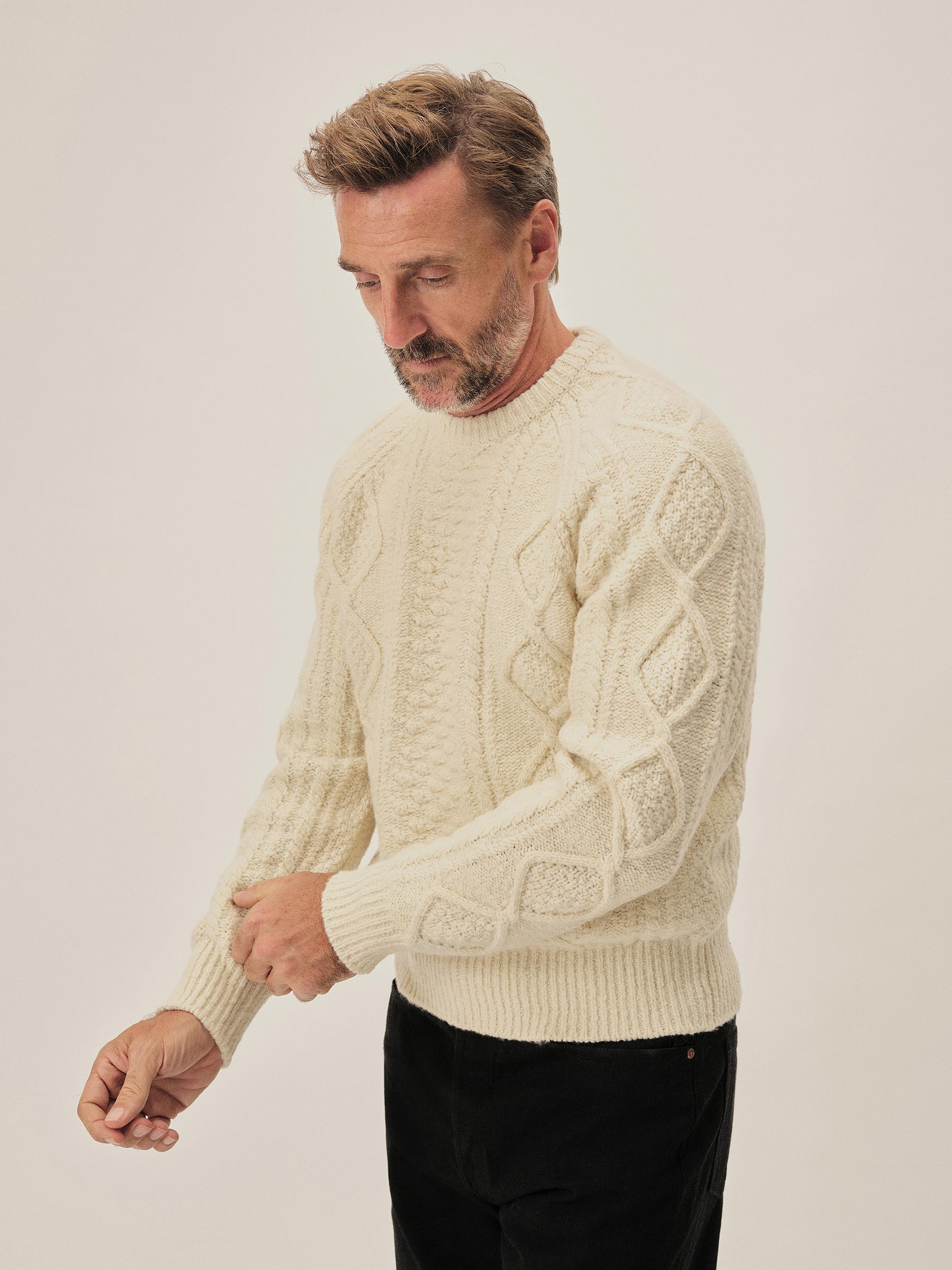 Ivory Seastack Wool Tweed Cable Crew - Image 5